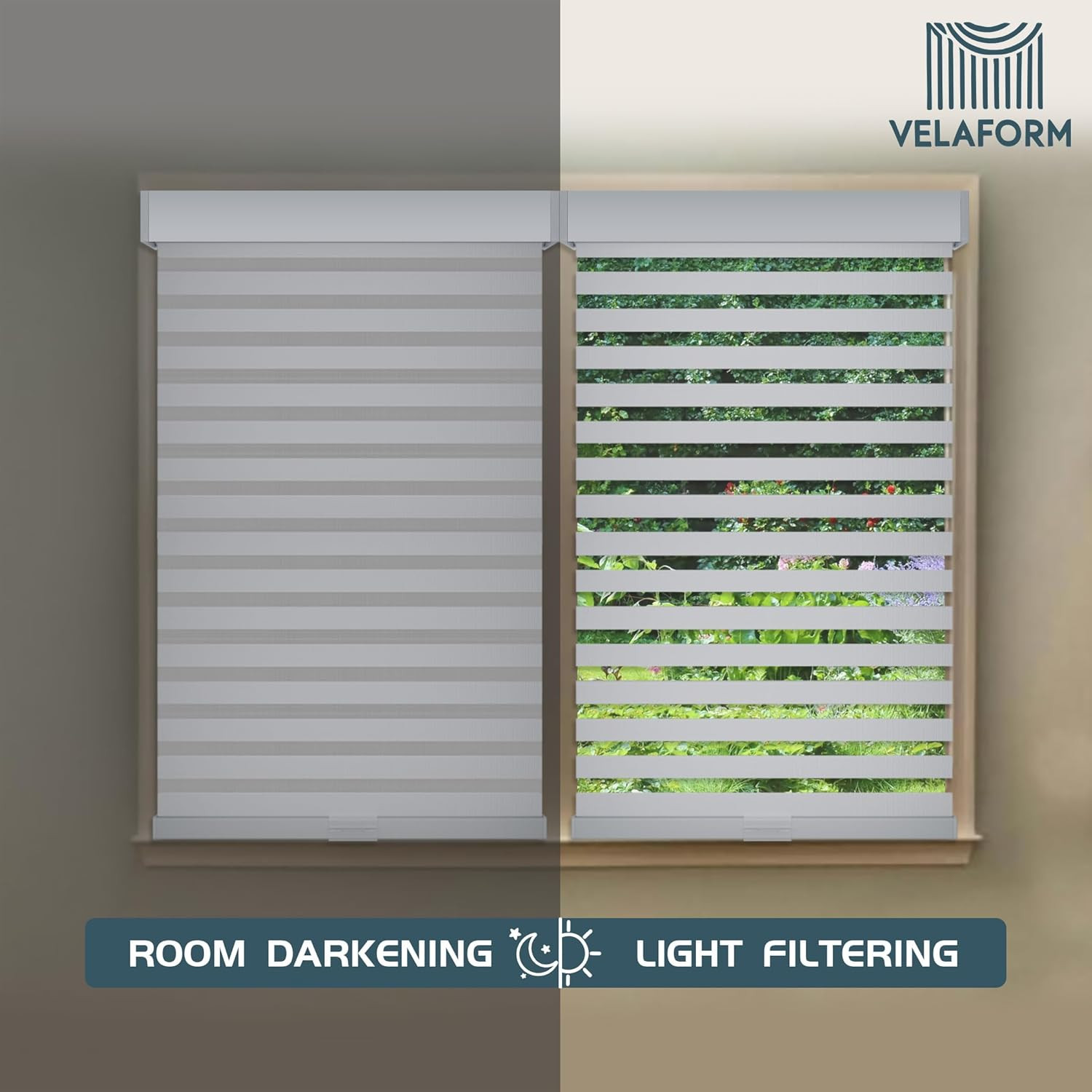 Cordless Zebra Blinds for Windows, Free-Stop, Light Filtering (45″ W X 72″ H, Gr