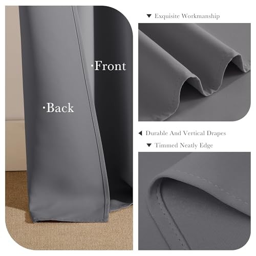 Short Gray Blackout Curtains for Kitchen Over 42″W x 36″L (Pack of 2) Grey