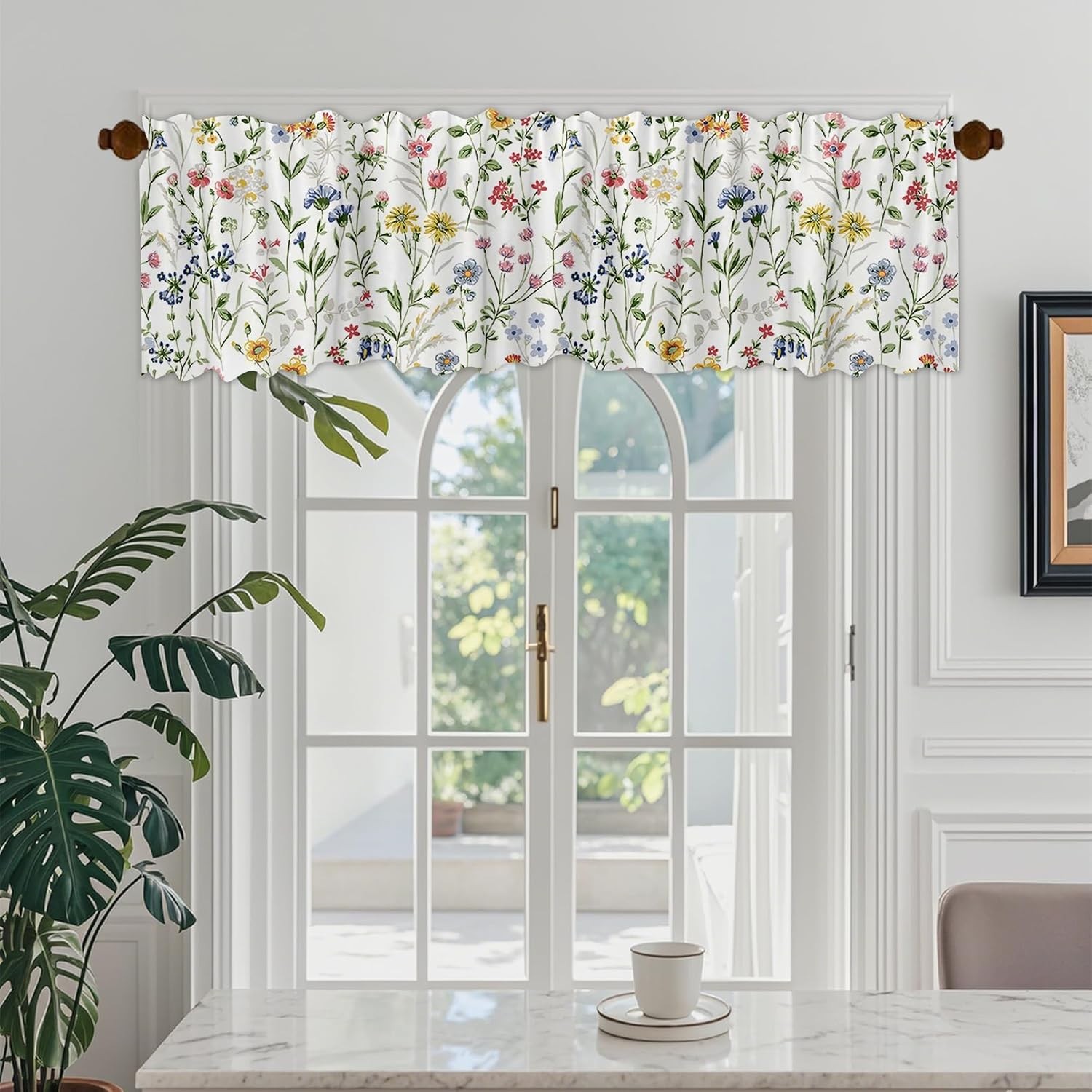 54×18 Inches Watercolor Floral Window Treatment Valance Farmhouse Wildflowers
