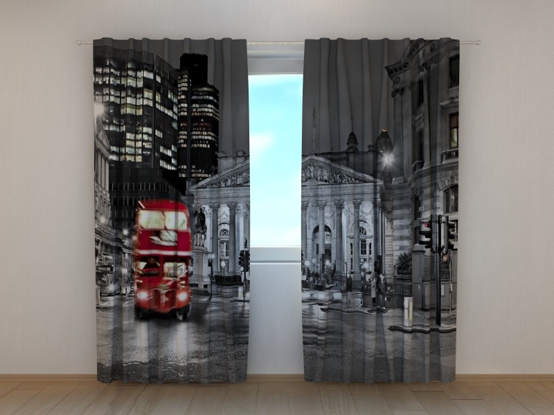 Window curtain London with Red Bus Wellmira drapes custom made 3D printed city