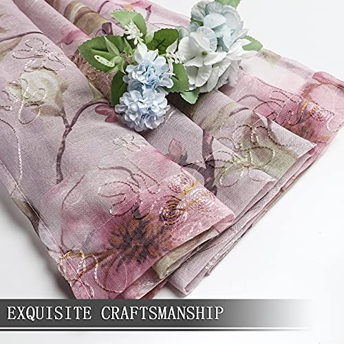 Sheer Tier Curtains Flower Leaf Printed Floral 30″W x 36″L (Pack of 2) Pink