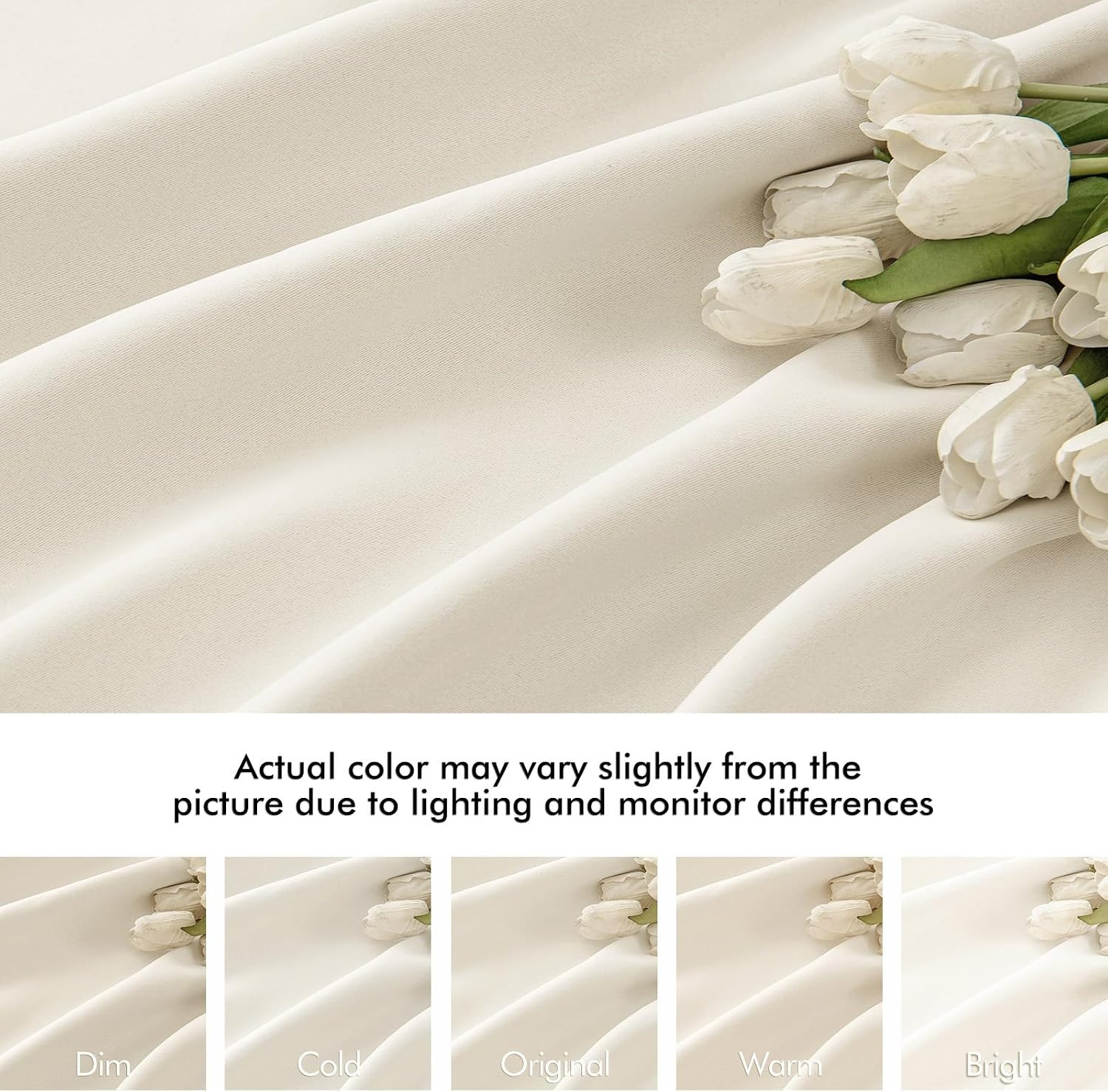 MIULEE Beige White Back Tab Blackout Curtains 63 Inch Length 2 Panels Set for Li