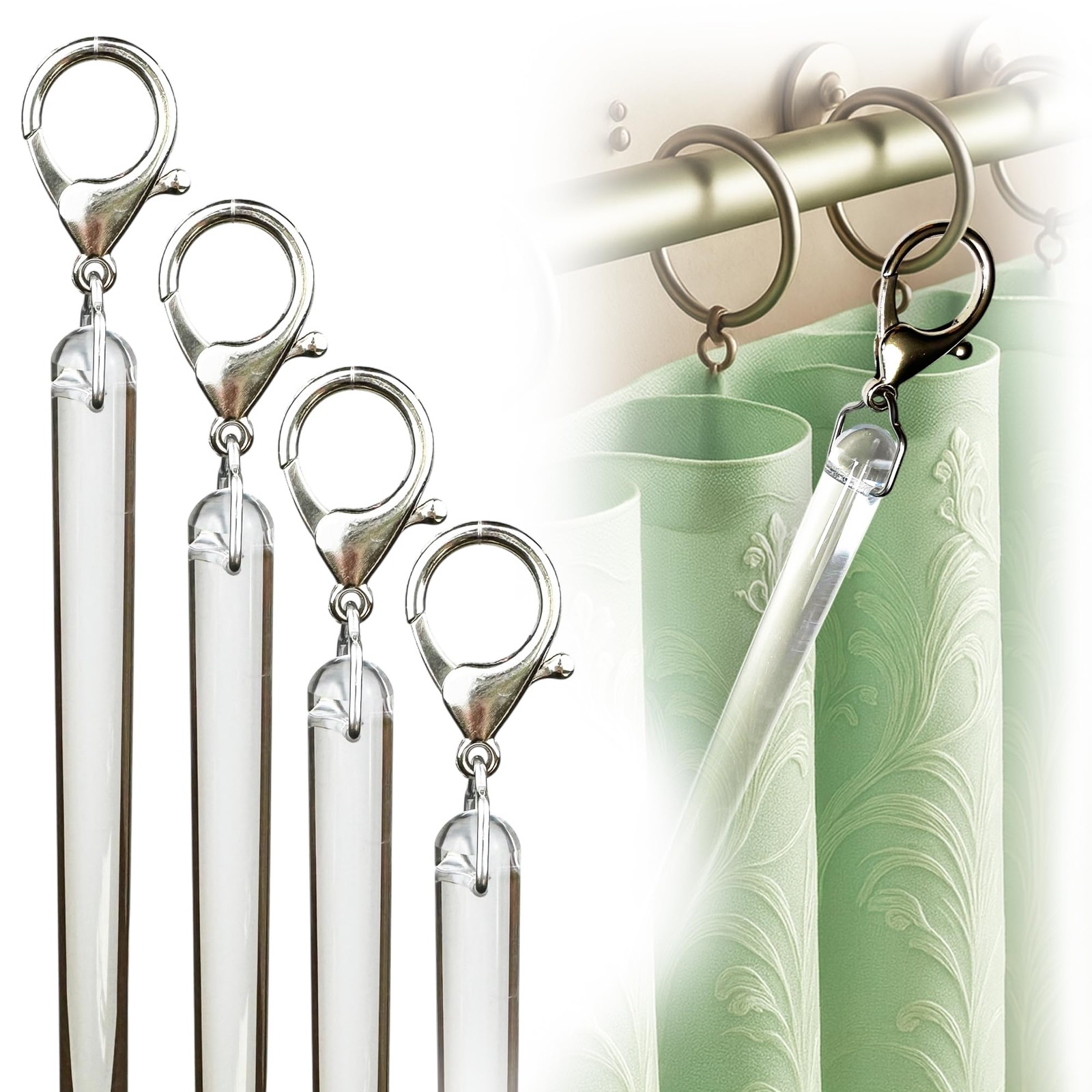 OooWow 24 inch (4 Pack) All Clear Acrylic Curtain Pull Wand – 24 Inch,