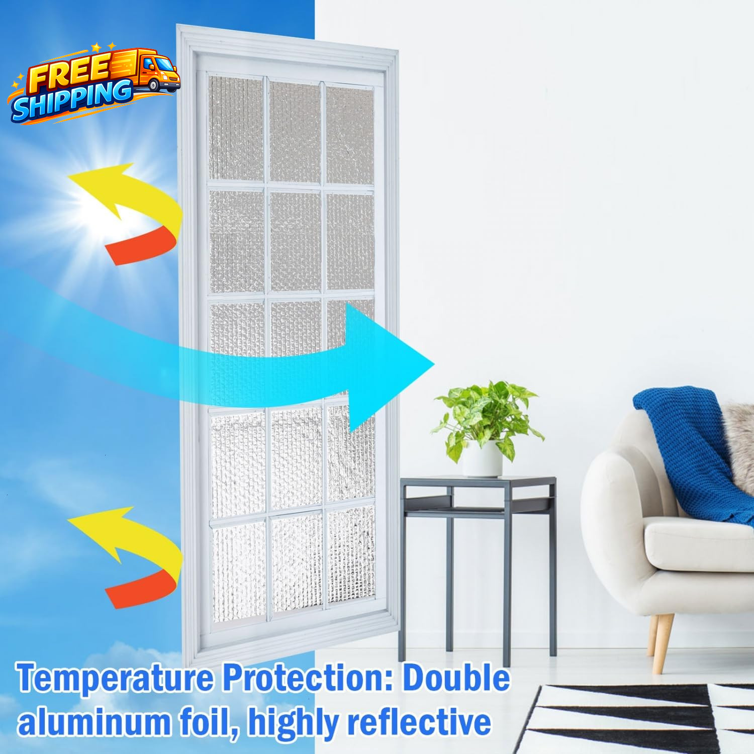 Double Reflective Insulation 48 in X 10 FT RV Window Insulation for Summer Heat