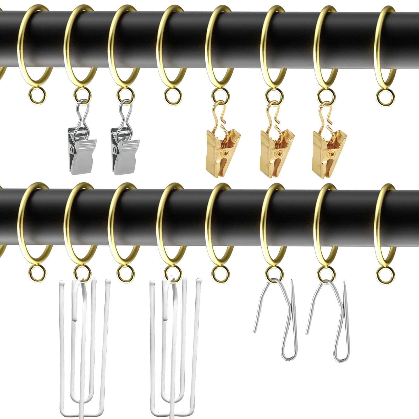 1.5 inch Inner Diameter, 14 Pack Curtain Rings Gold,1.5 Inch Diameter