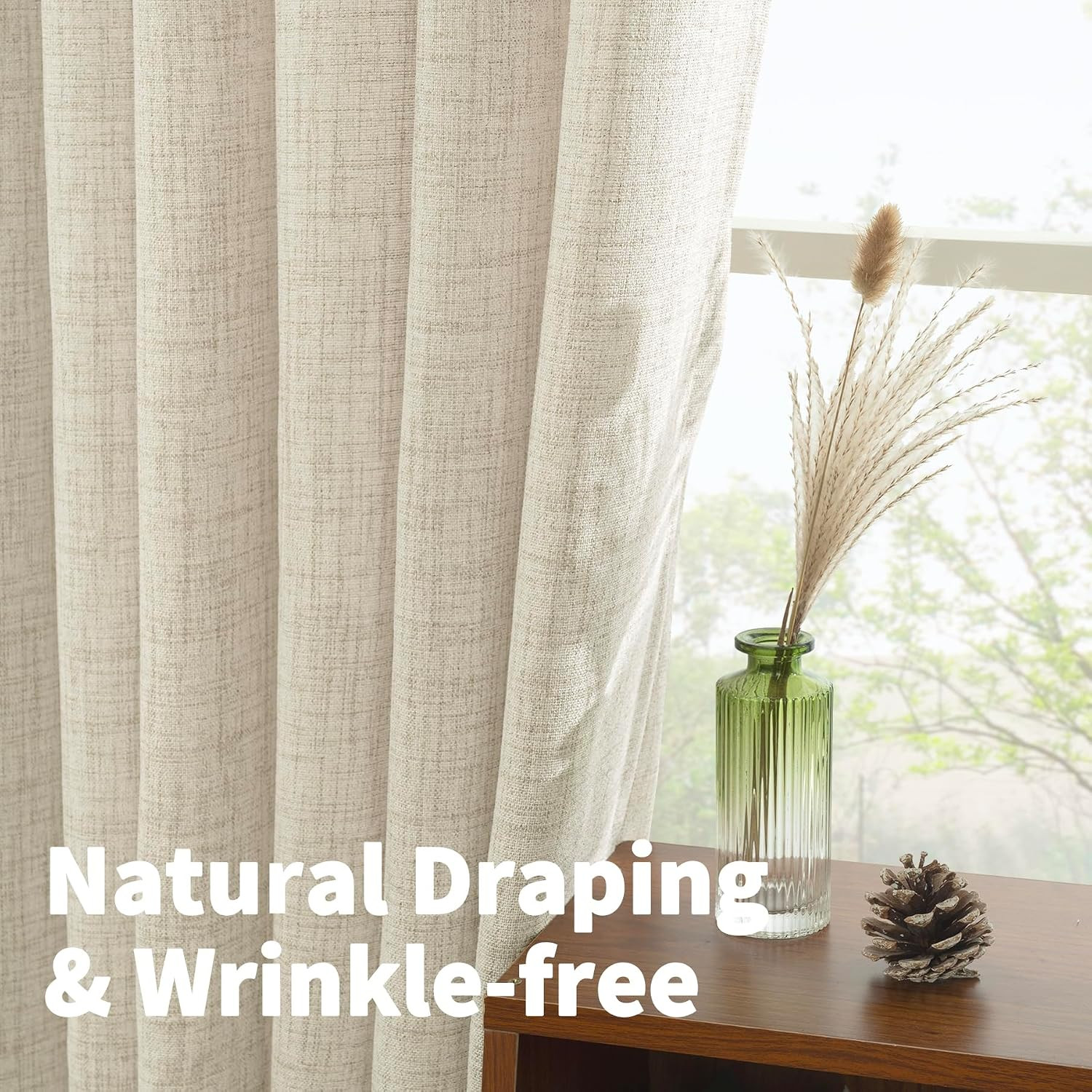Linen Kitchen Window Curtains 40 Inches Long, Short Drapes Light Filtering with