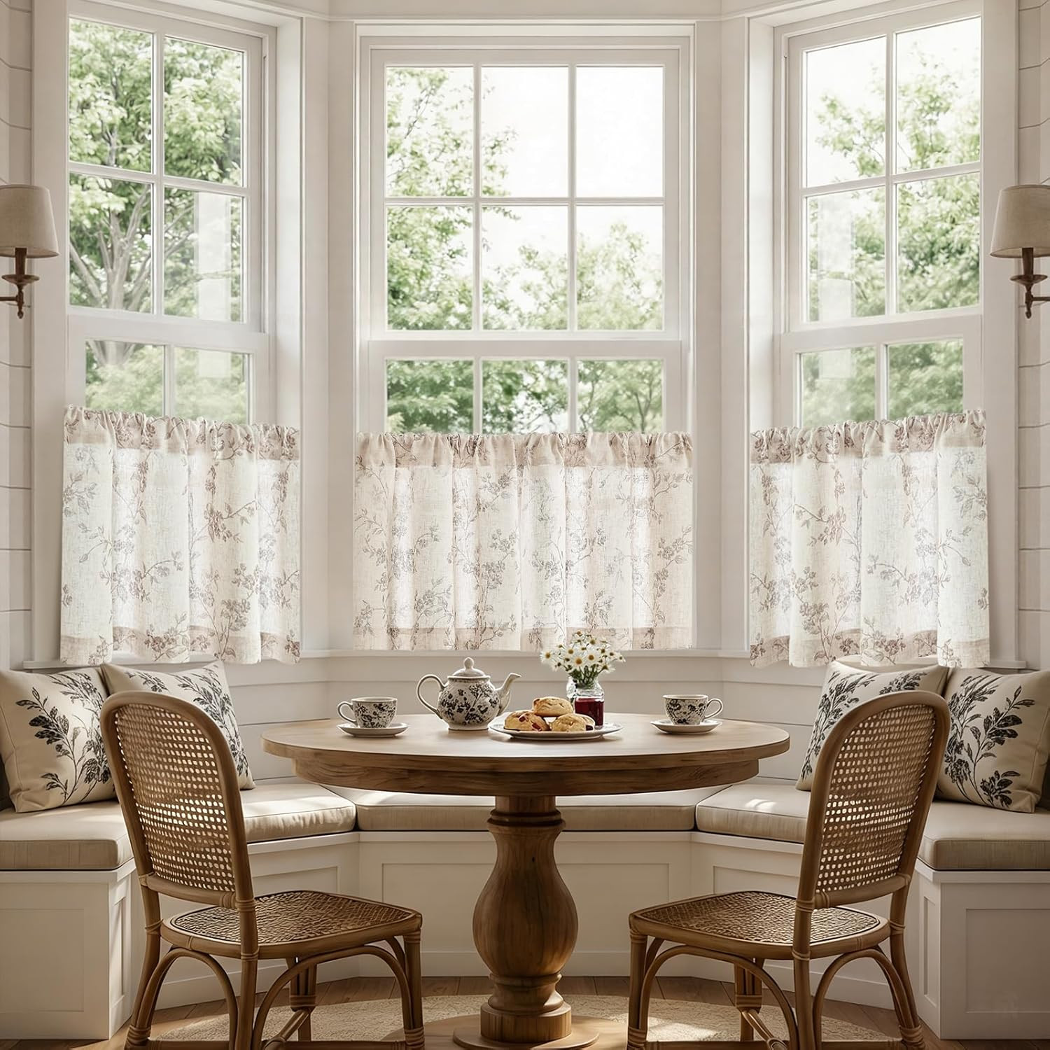 jinchan Floral Kitchen Curtains 24 Inch Linen Tier Curtains Farmhouse Cafe Half