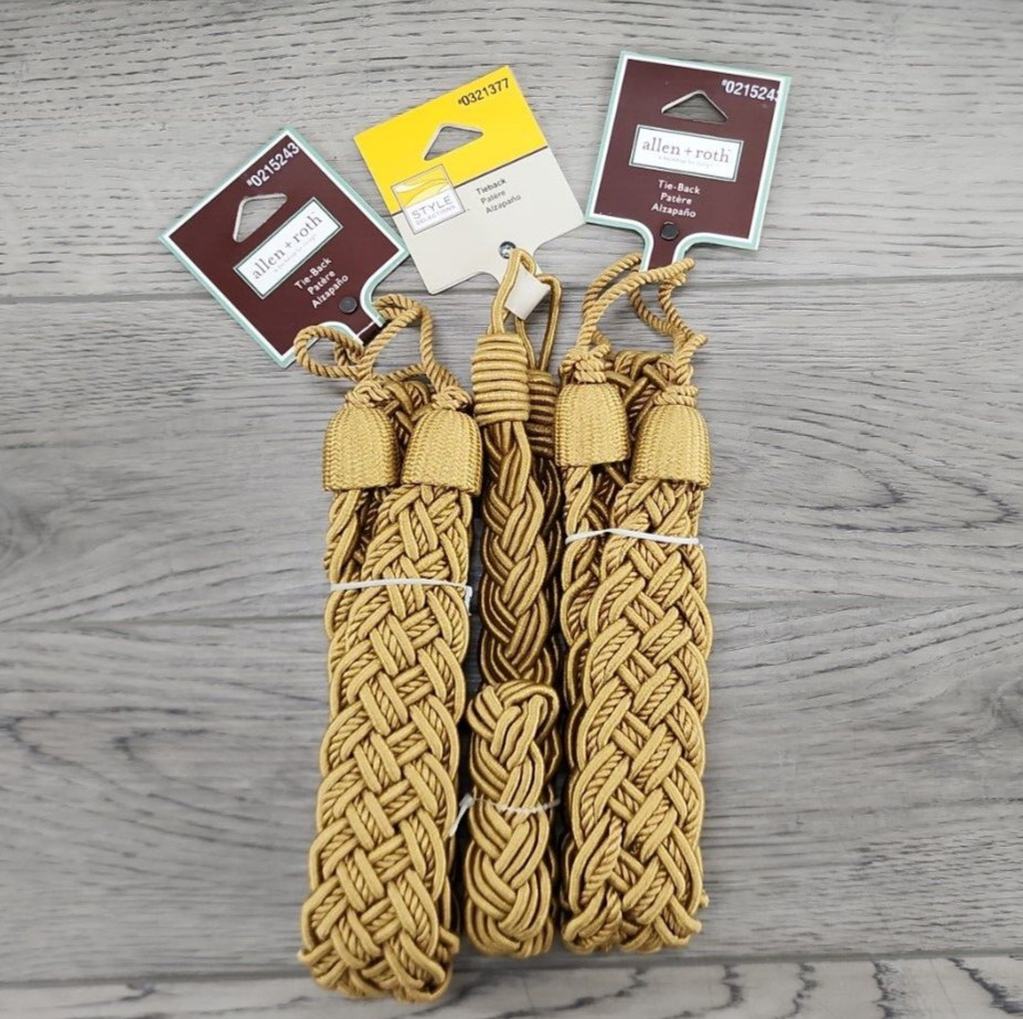 Allen + Roth & Style Selections Gold Colored Curtain Drape Tieback – 3 Pc