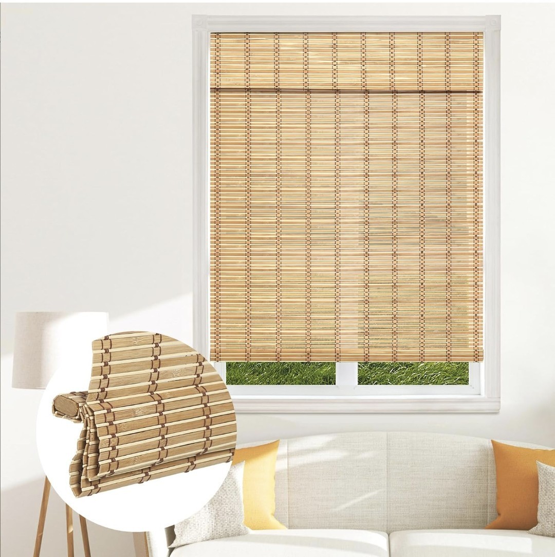 Cordless Bamboo Blinds 36×64 Light Filtering Roller Natural Roman Blind *Read*