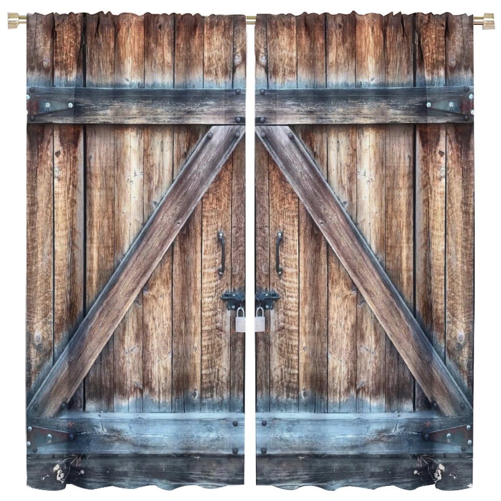 Rustic Country Kitchen Curtains Retro Farmhouse Vintage Barn Door Wooden Board P