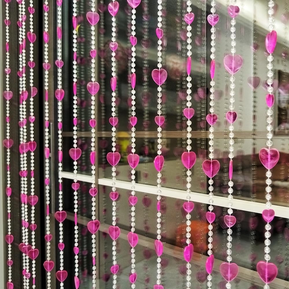 Beaded Curtain Doorways Acrylic 39″W x 78.7″L (Pack of 1), 043heart Rose Red