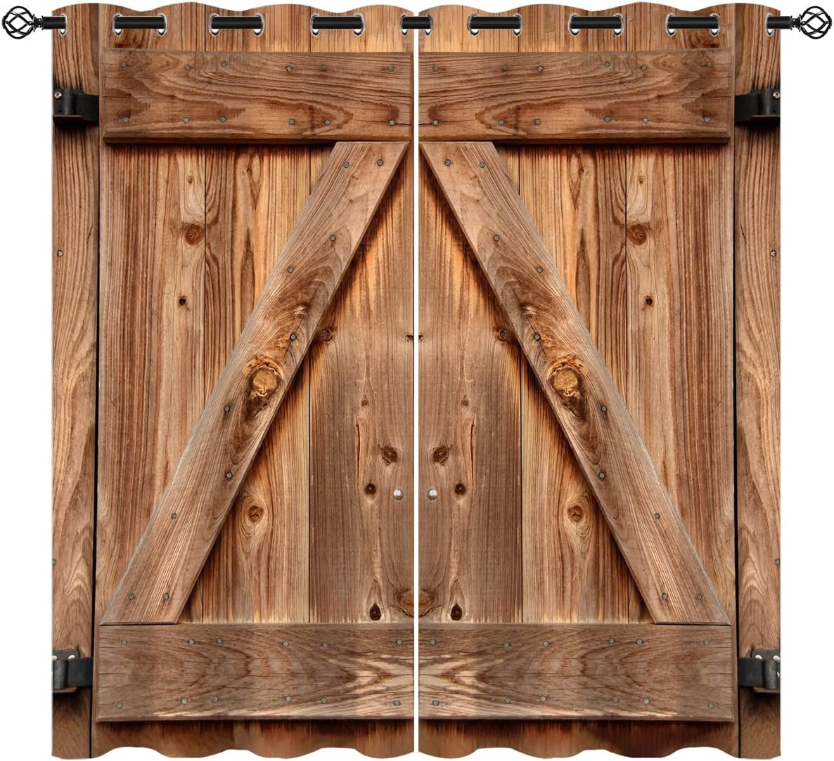Double Wooden Door Blackout Curtains for Girls Boy Home Decor, Rustic Farmhouse