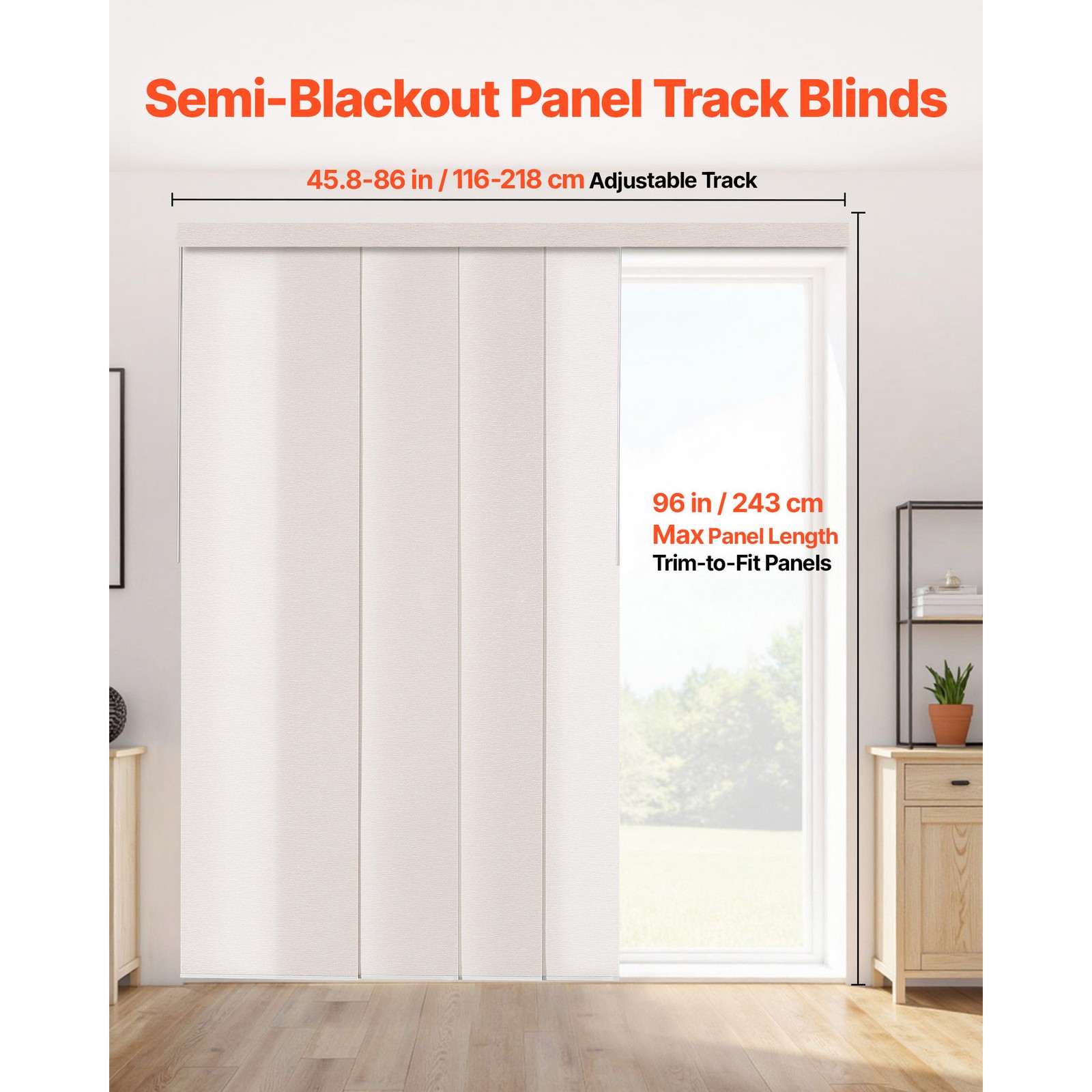 Panel Track Blinds Extendable Track from 45.8in to 86in W Trimmable Light Brown