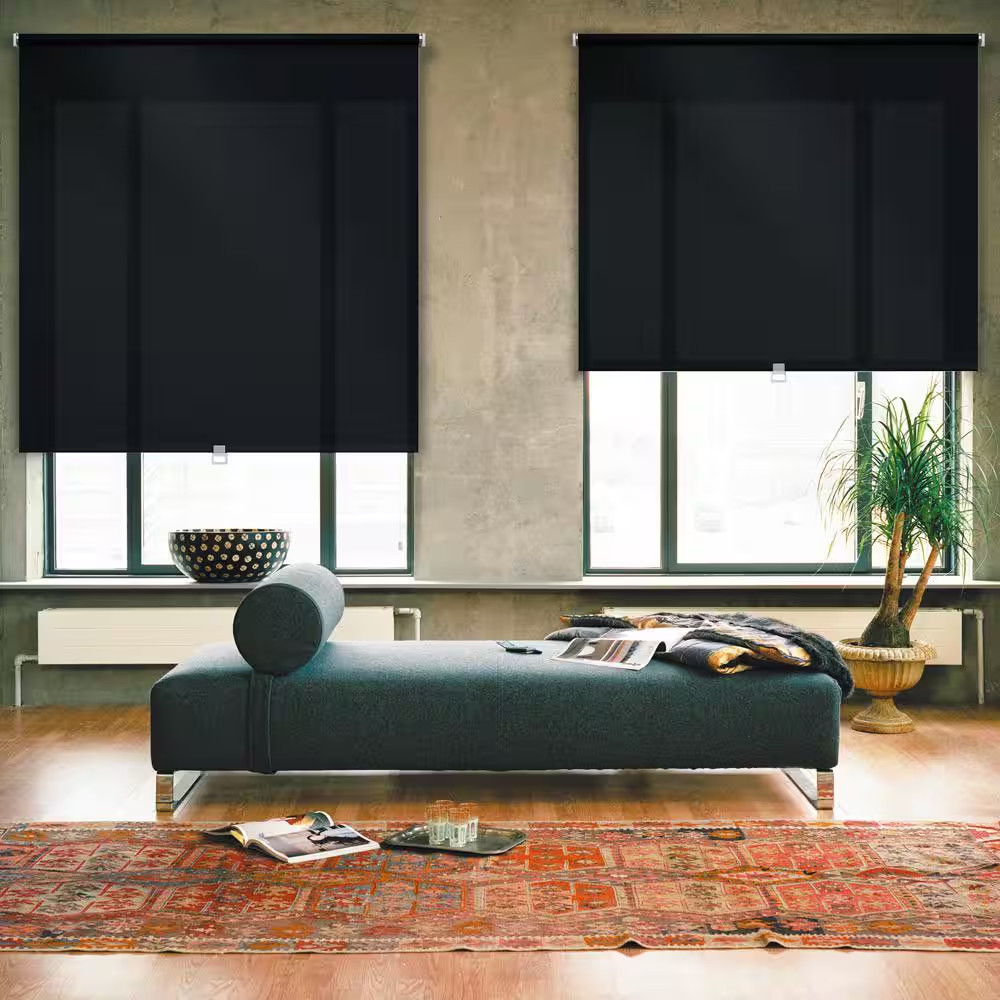 Cut-To-Size 44 In. W X 73 In. L Black Cordless Room Darkening Polyester Fabric R