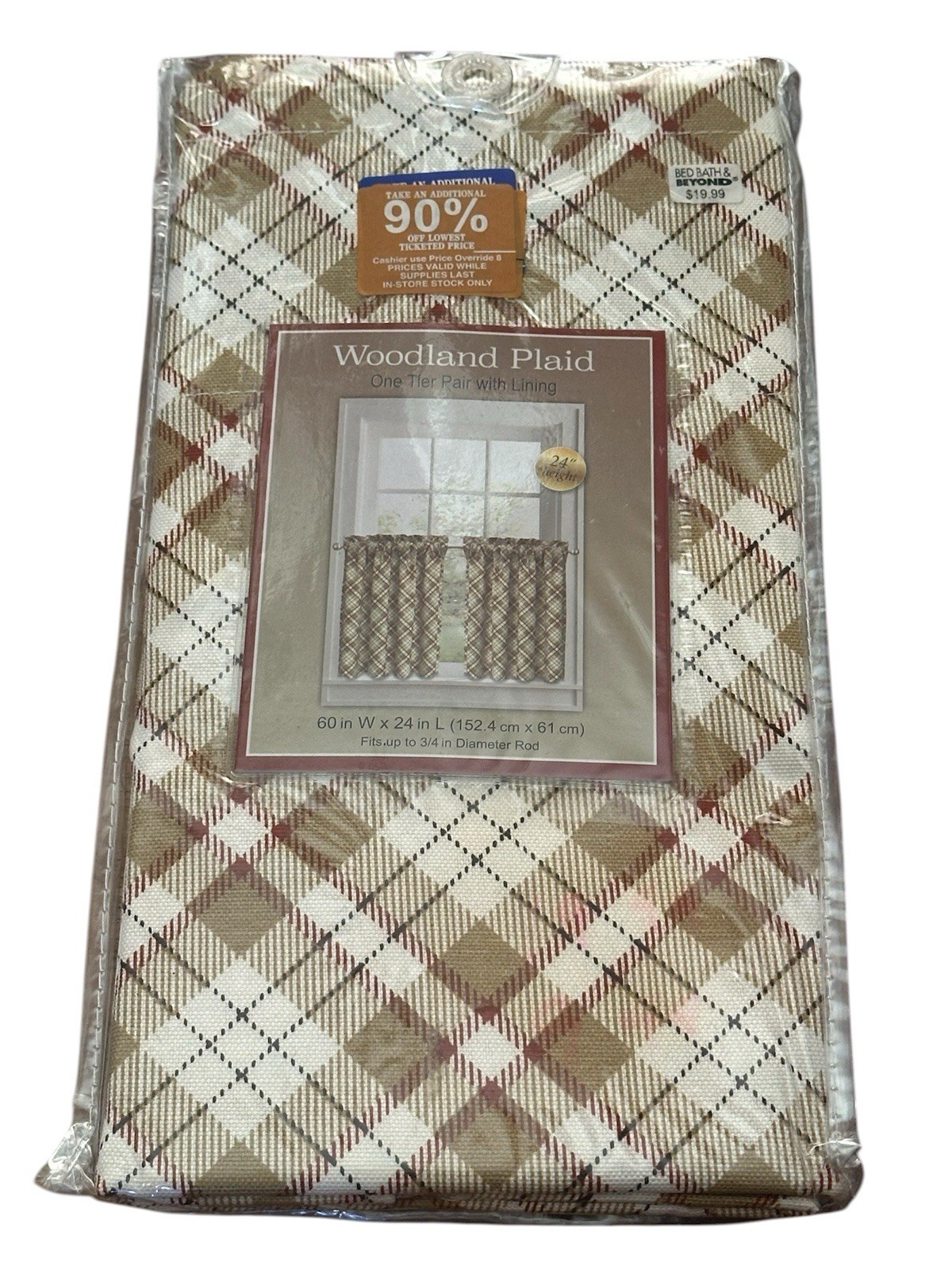 Bed Bath & Beyond Woodland Plaid One Tier- 1 Pair with Lining 60″ W x 24″ L