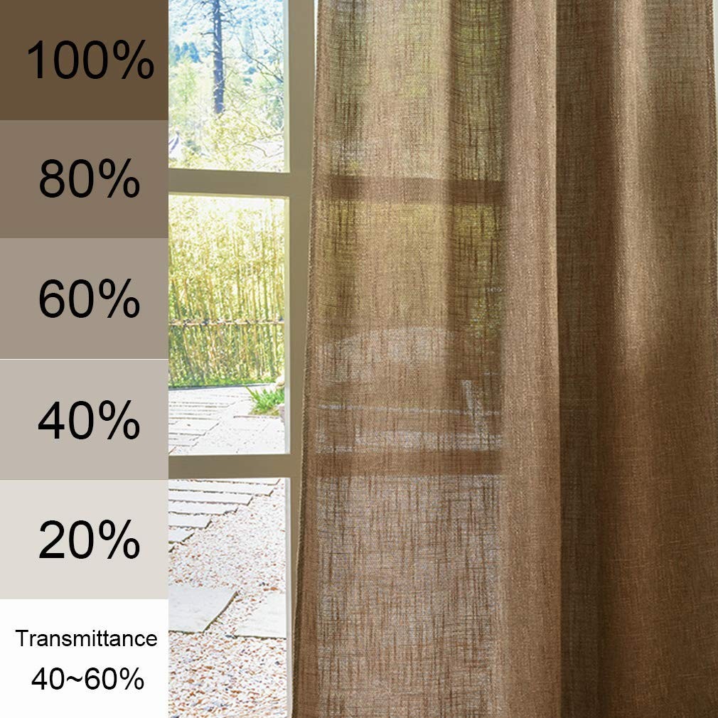Soft Burlap Natural Tan Rod Pocket Window Curtain Panels for Living Room, 37 …