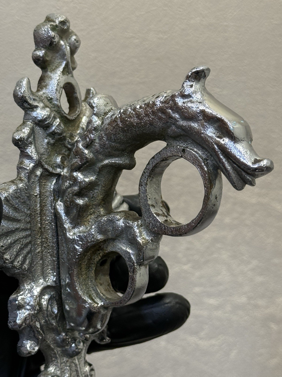 Pair Vintage Soviet Bronze Sea Dragon Curtain Brackets Nickel 1970s USSR