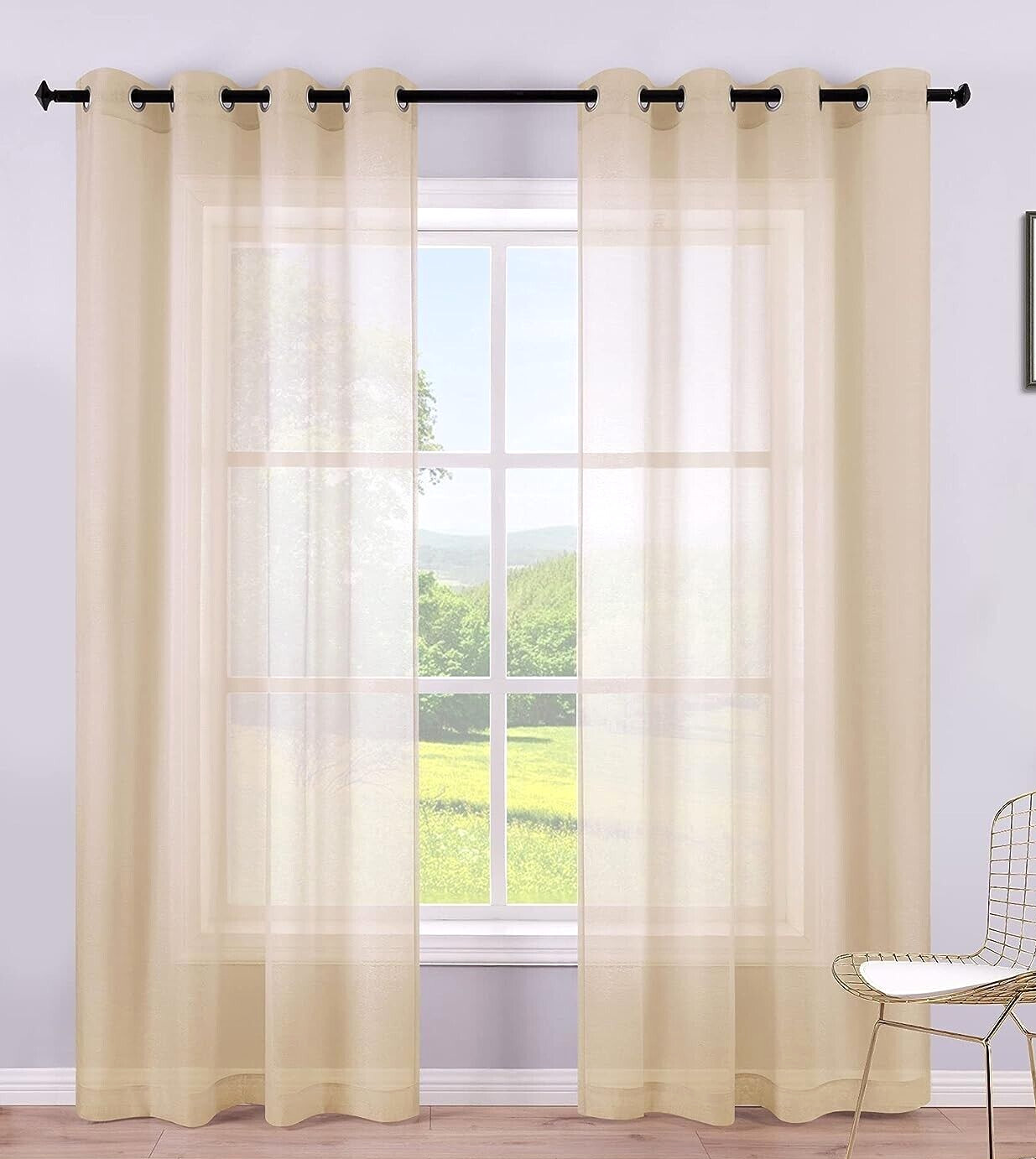 Pair 52 x 108 NATURAL BEIGE LINEN GROMMET CURTAIN PANELS #J53