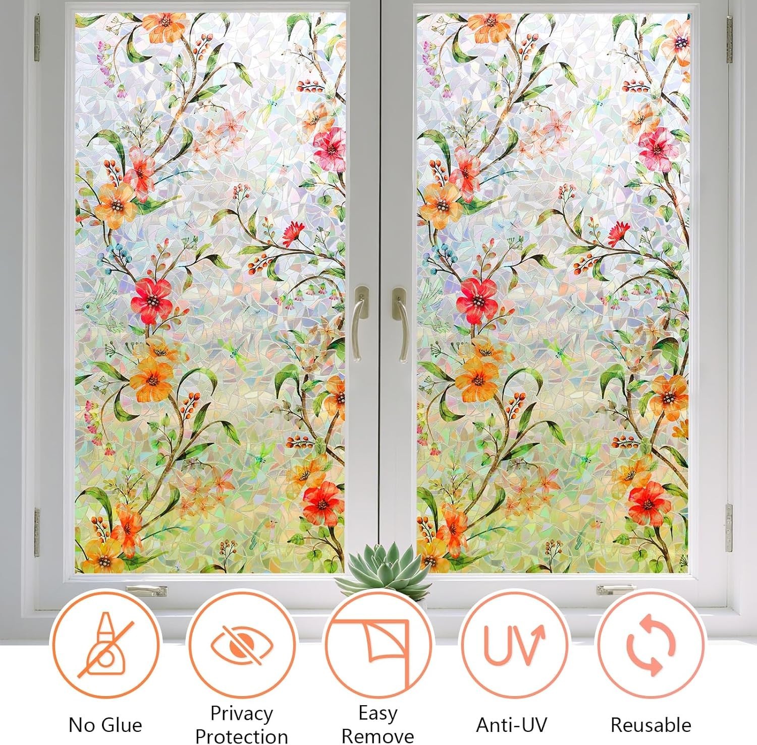 Static Cling Window Film: 3D Rainbow Effect & UV Protection, 17.5 x 78.7 Inch