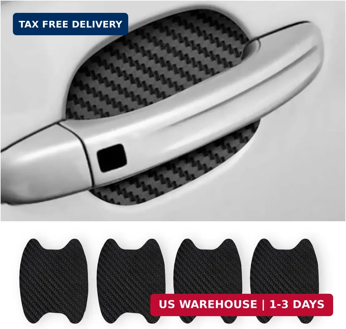 4PCS Sticker, Carbon Fiber Anti-Scratches Car Door Cup Protector, Non-Marking Au