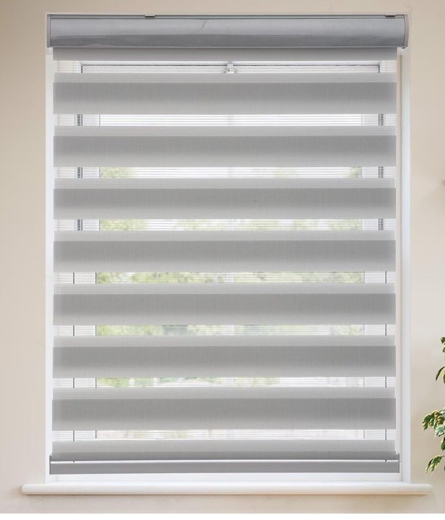 Cordless Zebra Roller Shades for Windows,Gray Sheer Zebra Blinds Dual Layer NIP