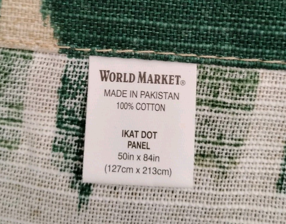 World Market Ikat Dot Panel 100% Cotton Green Beige 50in x 84in (1 Panel)