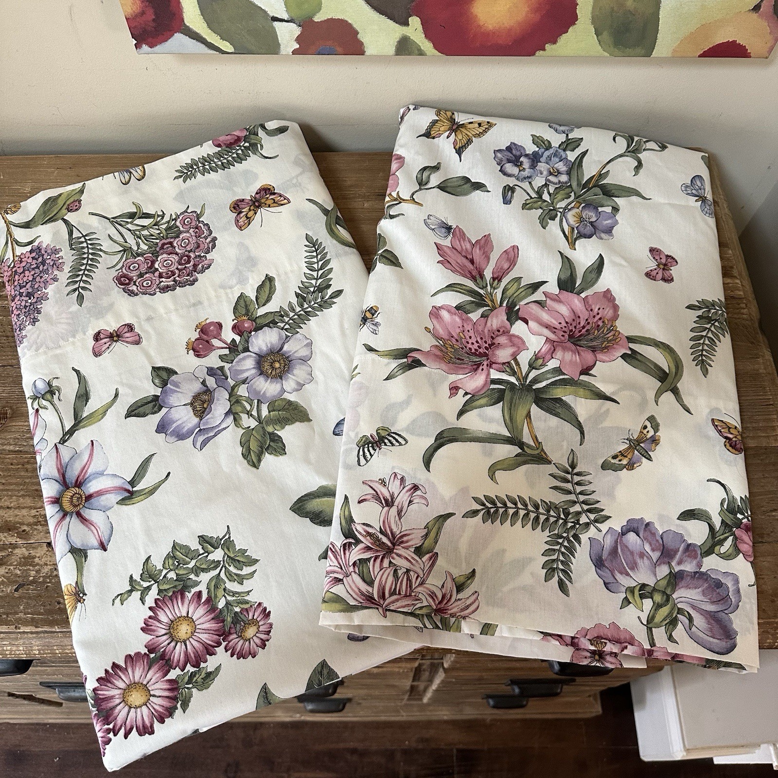 2 Panels Curtains Floral Butterflys Lined Home Crafted 35” Wide 78”-80”Long