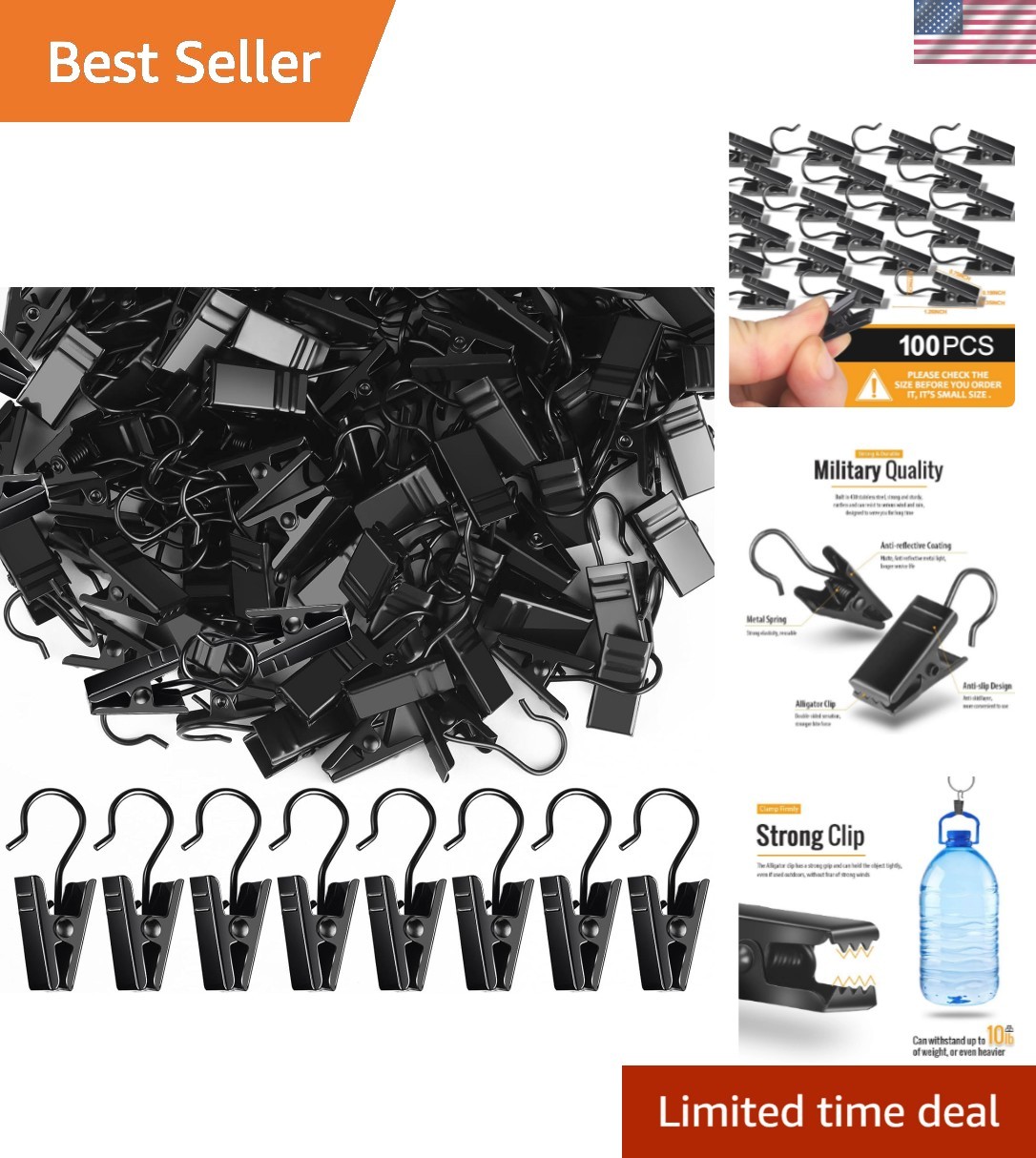 100 Pack Small Curtain Clips Curtain Hooks for Outdoor String Lights, Stainle…