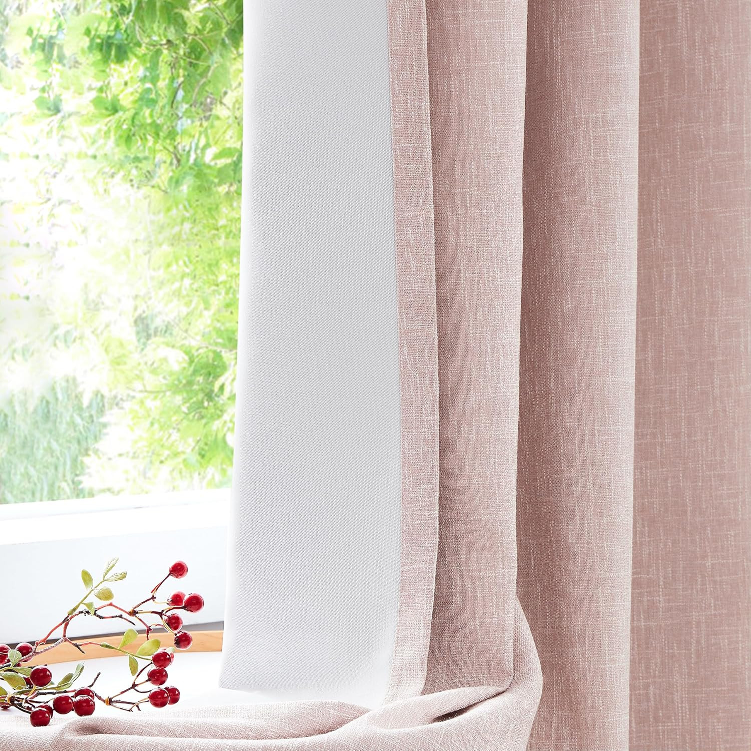 Central Park Pink Solid Blackout Curtain Heavy Linen Texture Window Treatment Pa