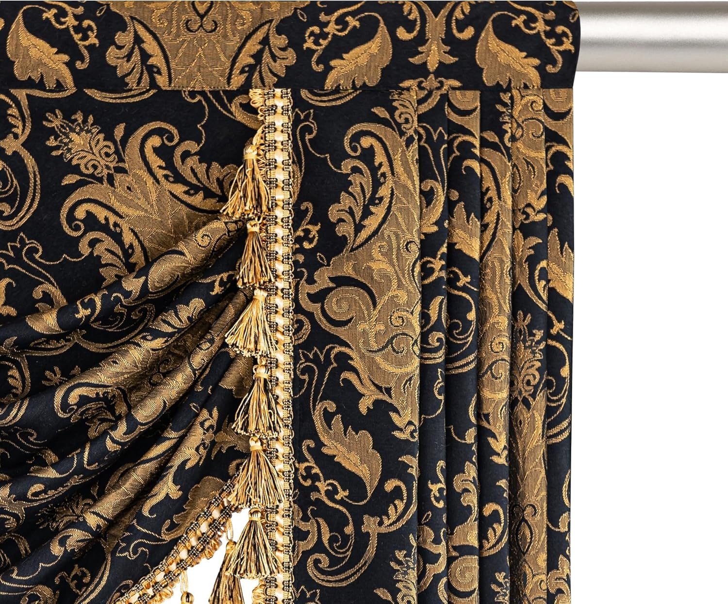 Waterfall Valance Curtain Damask Jacquard Black Window Treatments for Living …