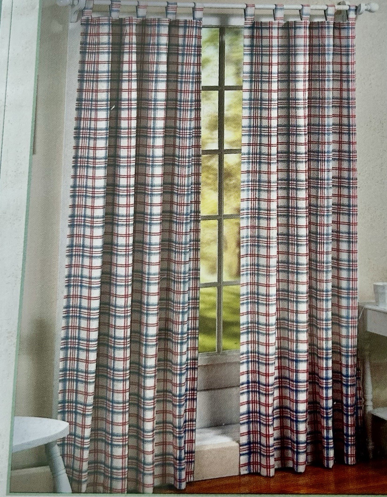 Waverly Tab-Top Panel, 42”x84” Cottage Collection Red/Wht/Blue Plaid – Brand New