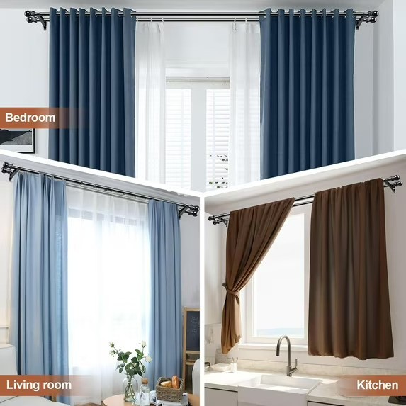 Matte Black Double Curtain Rods, 28 to 14 Inch, Heavy Duty 1-Inch Front and 5…