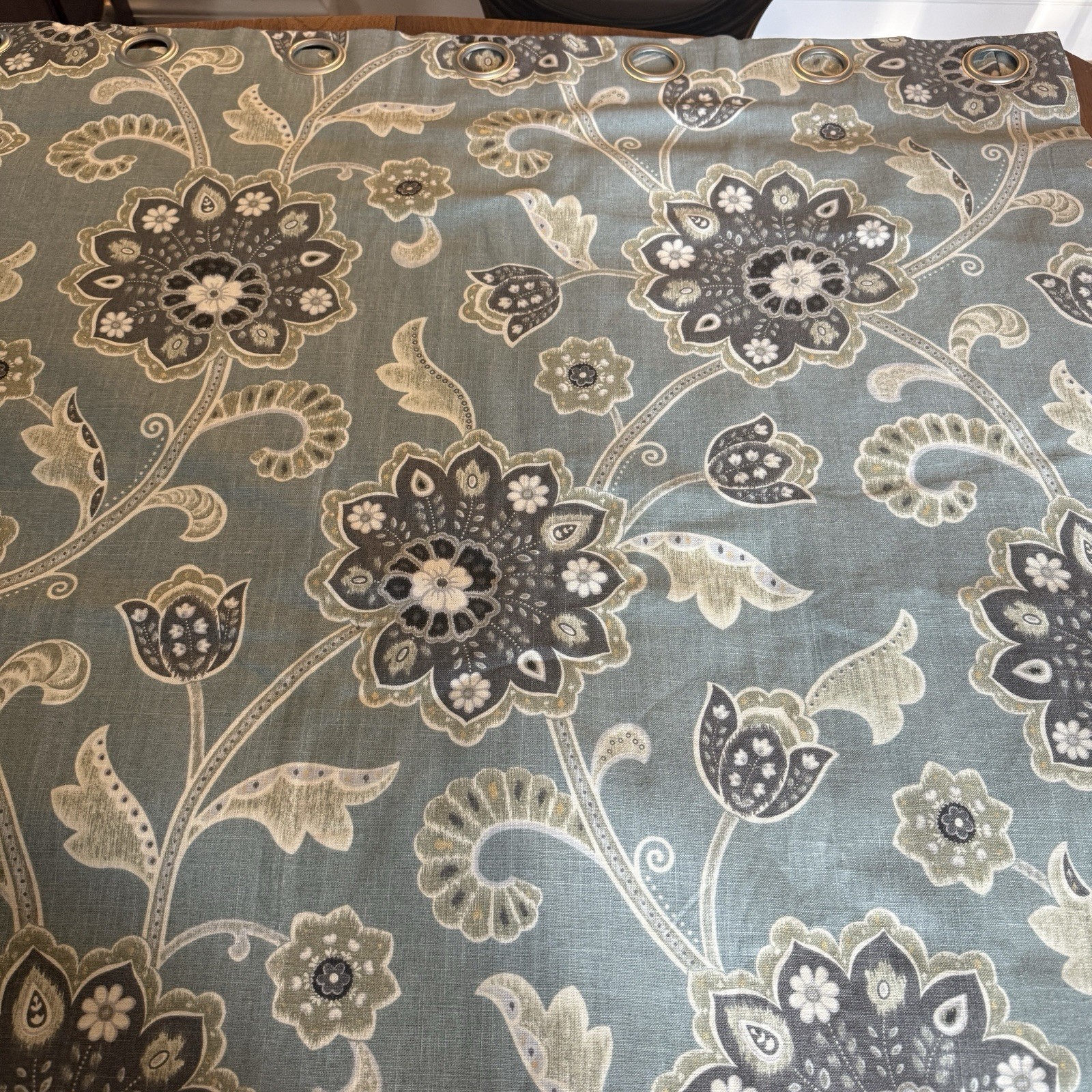 Custom Braemore Linen Blend Floral Lined Curtain Panels Ankara Pond 99×94 SET