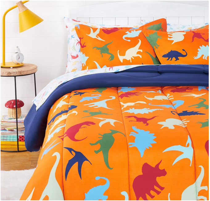 Dinosaur Squad Soft Microfiber 3-Piece Orange Multicolor Twin Sheet Set Only