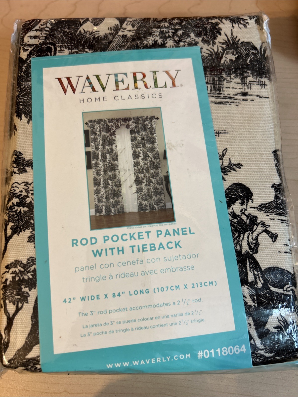 Waverly Country Life Black Toile w/Tie Back Single Curtain Panel 42″ x 84″ New