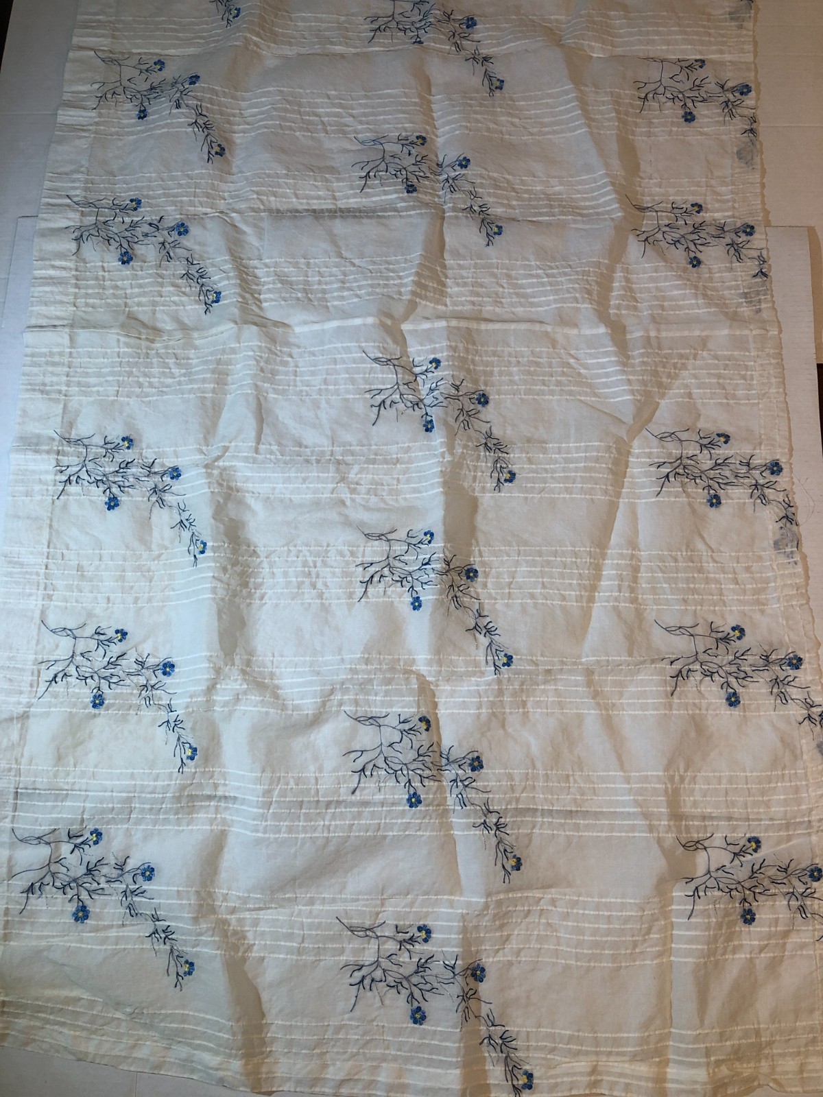 White Blue Floral Embroidered Sheer Curtains for Bedroom & Living Room Lot of 4