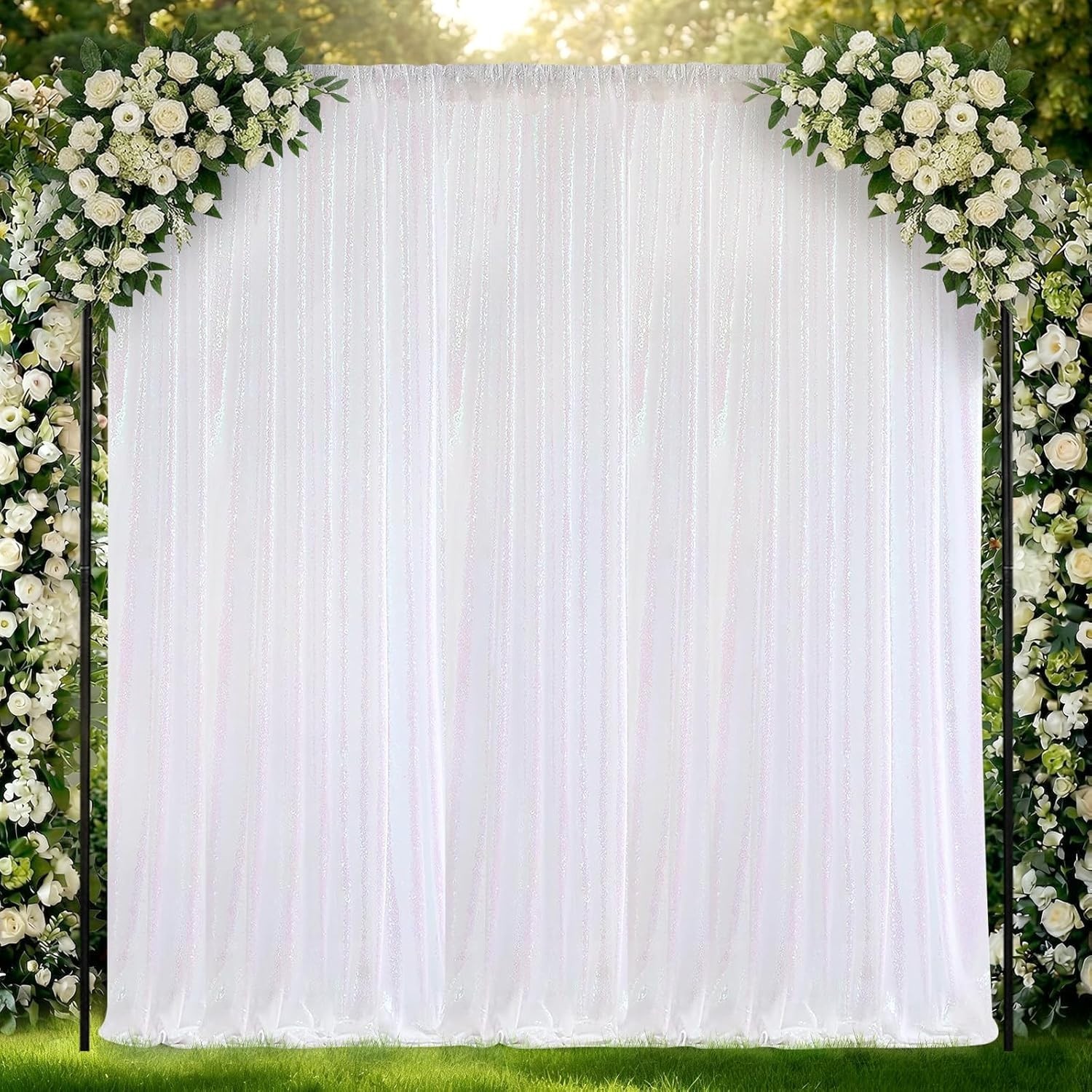 Dazzling White Sequin Backdrop Curtains – 2 Panels, 2FT x 8FT for Celebrations