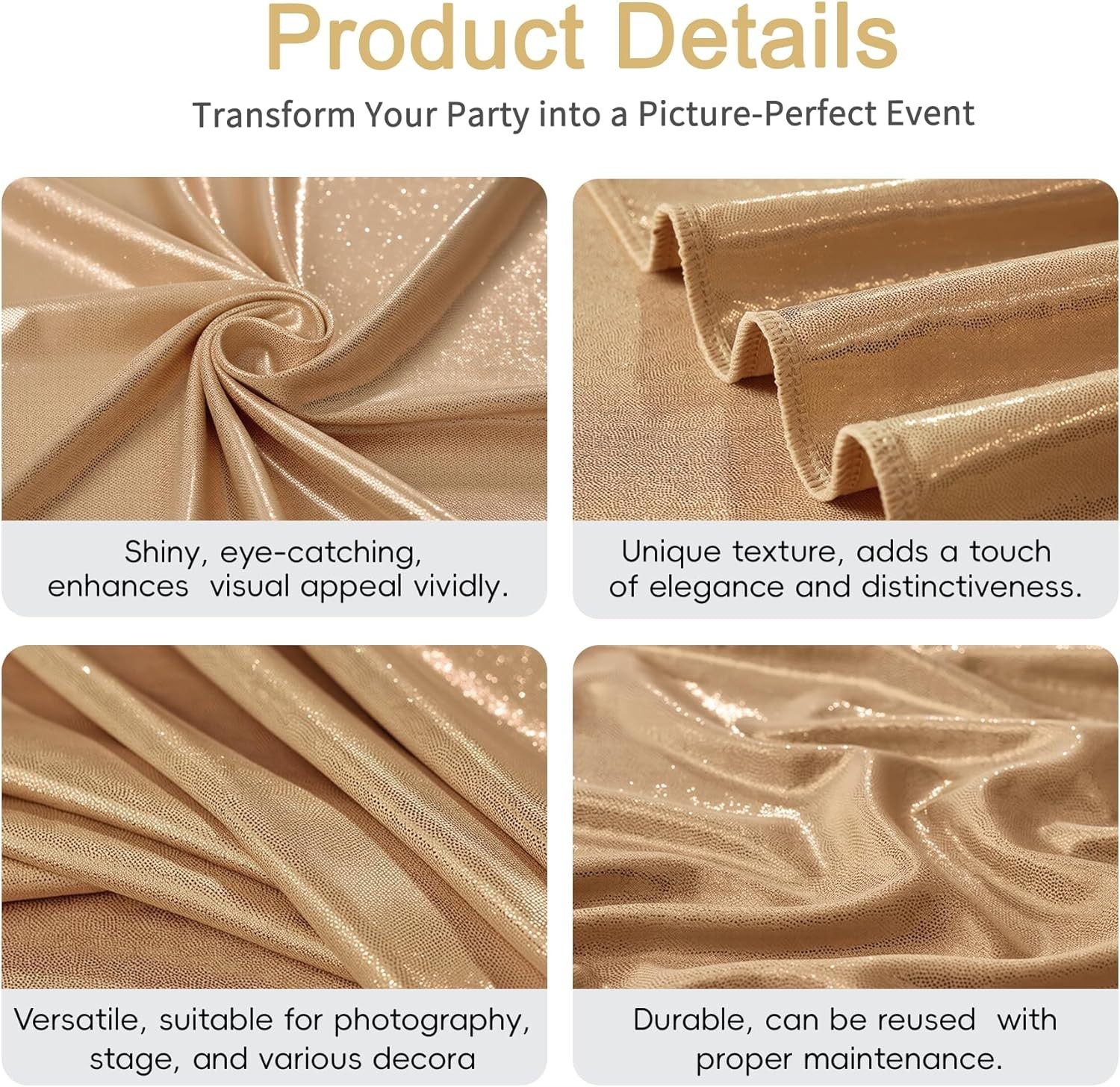 40x10ft Champagne Glitter Sequin Photo Backdrop Curtain for Parties Wrinkle
