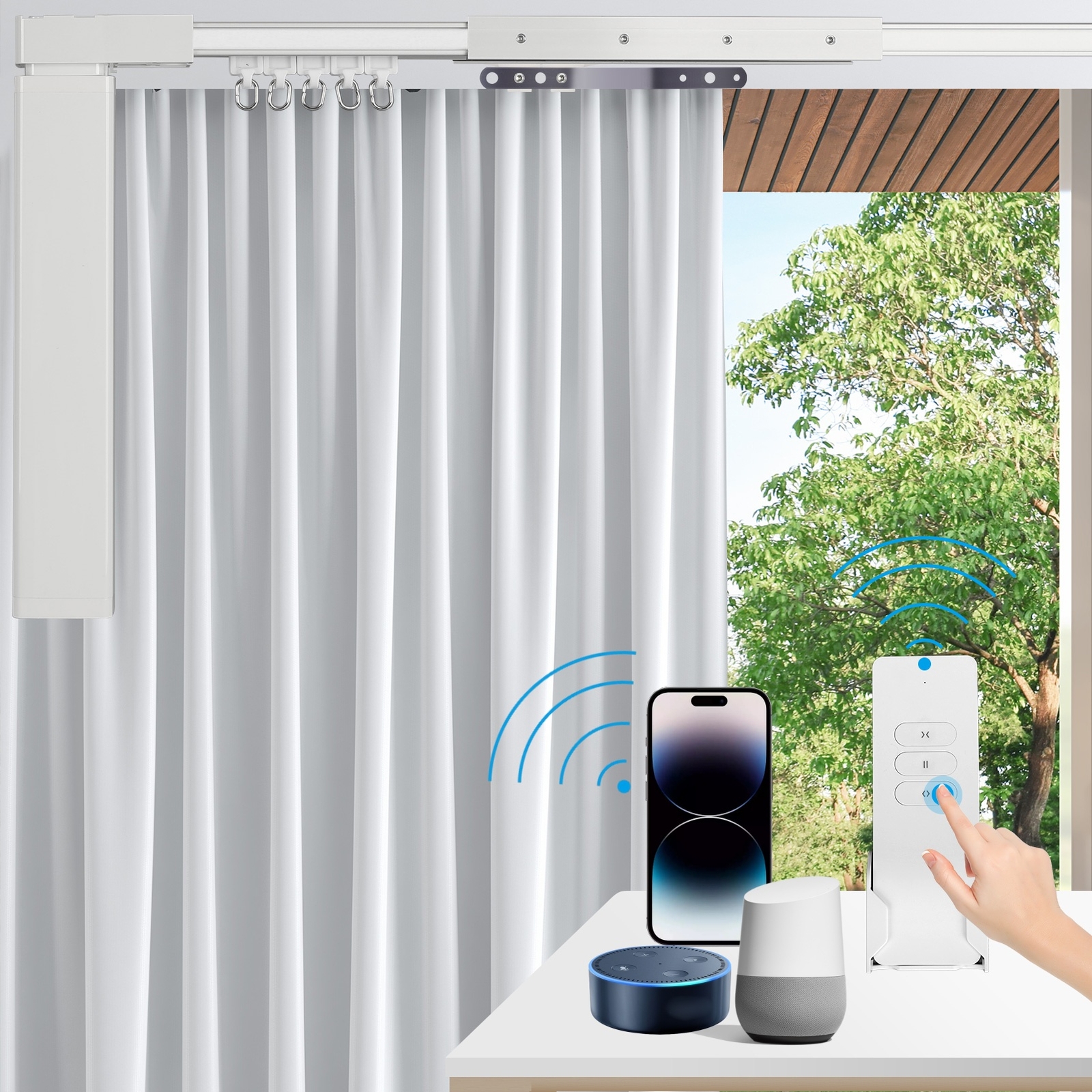 126” Motorized Curtain Tracks WiFi App Control Smart Home Google Home Remote