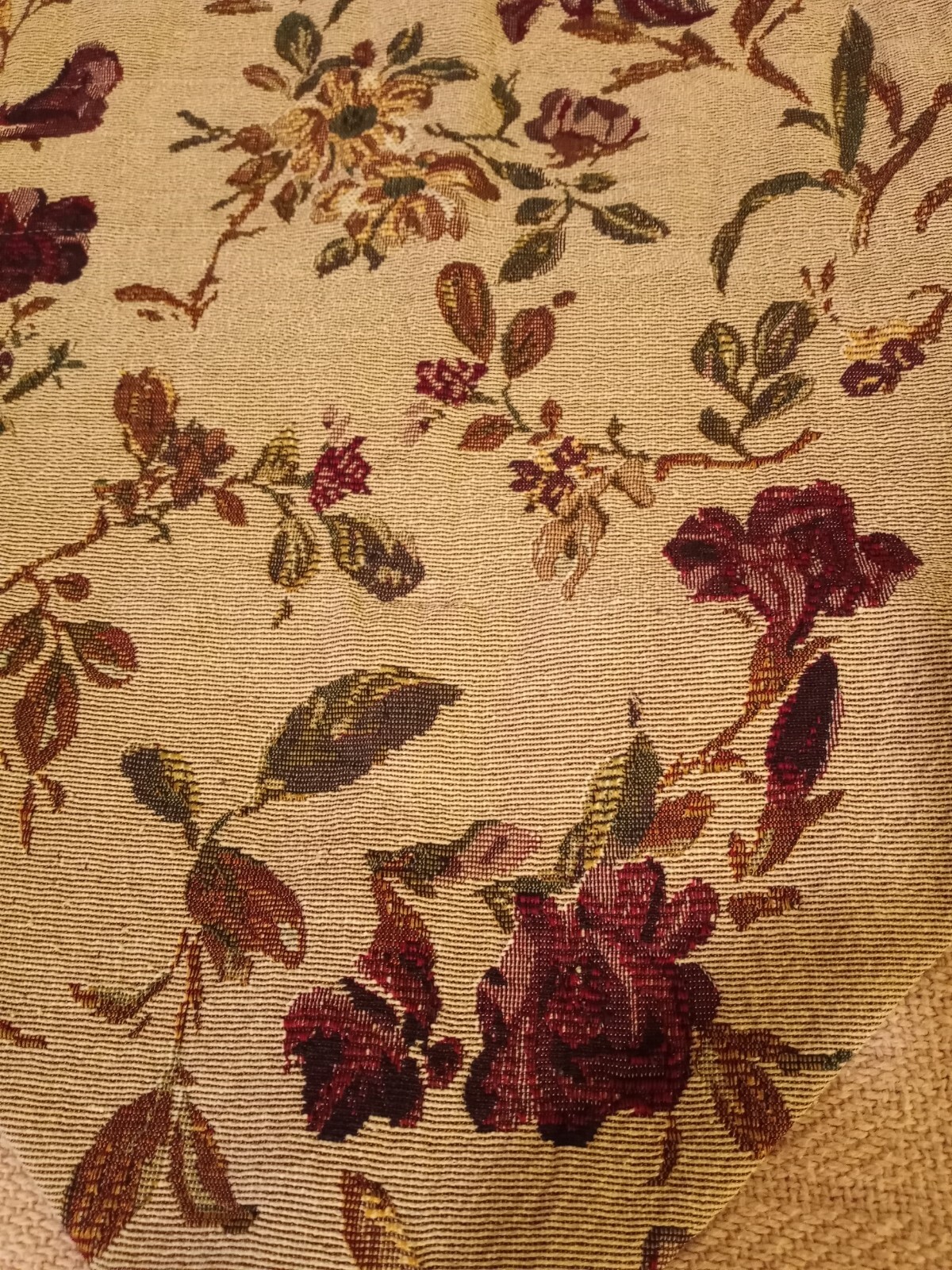 Pair (2) Floral Botanical Tapestry Valances 52 x 18″ Green Wine Taupe Beige