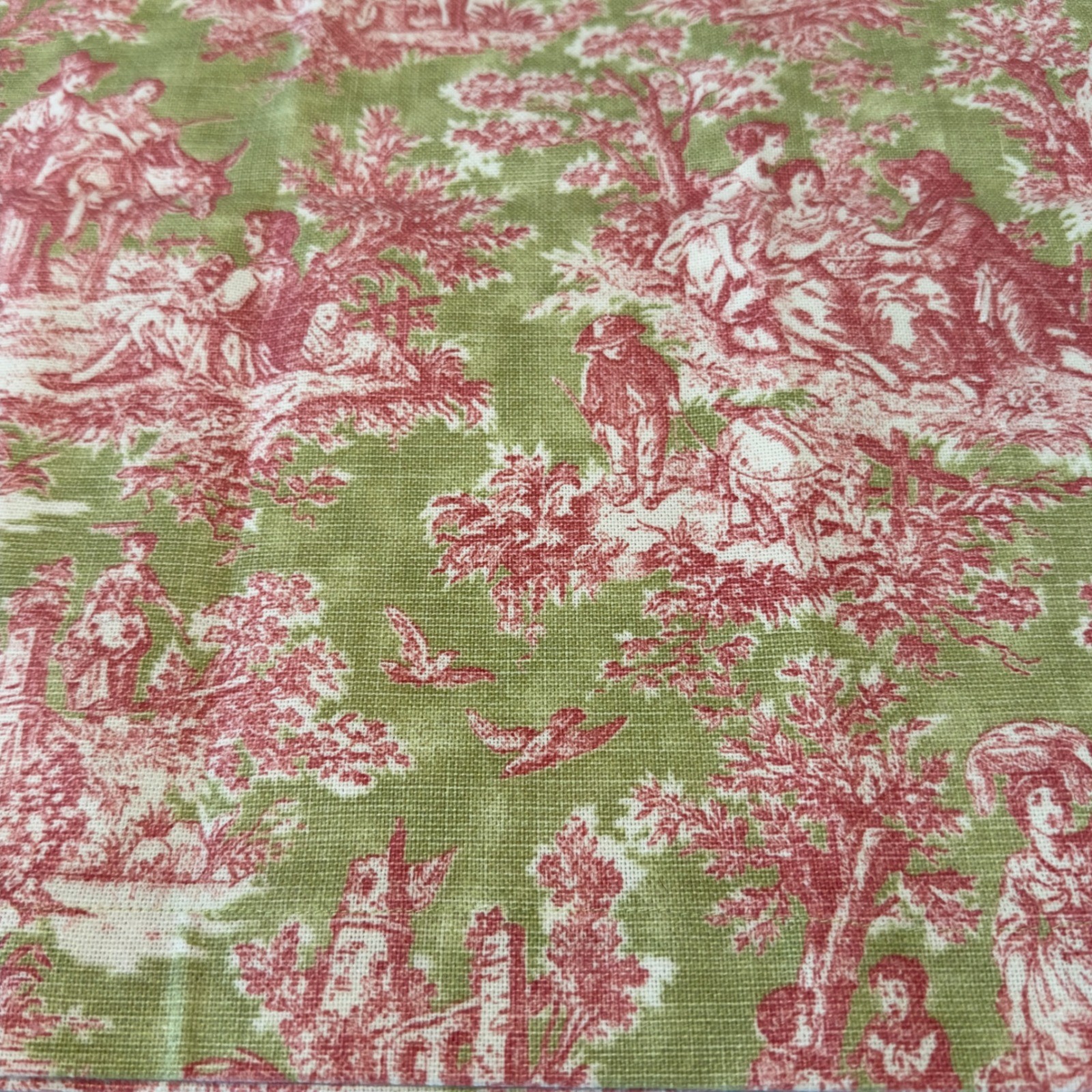 Vintage French Country Toile de Jouy Window Valance Red Green Pastoral 53×16