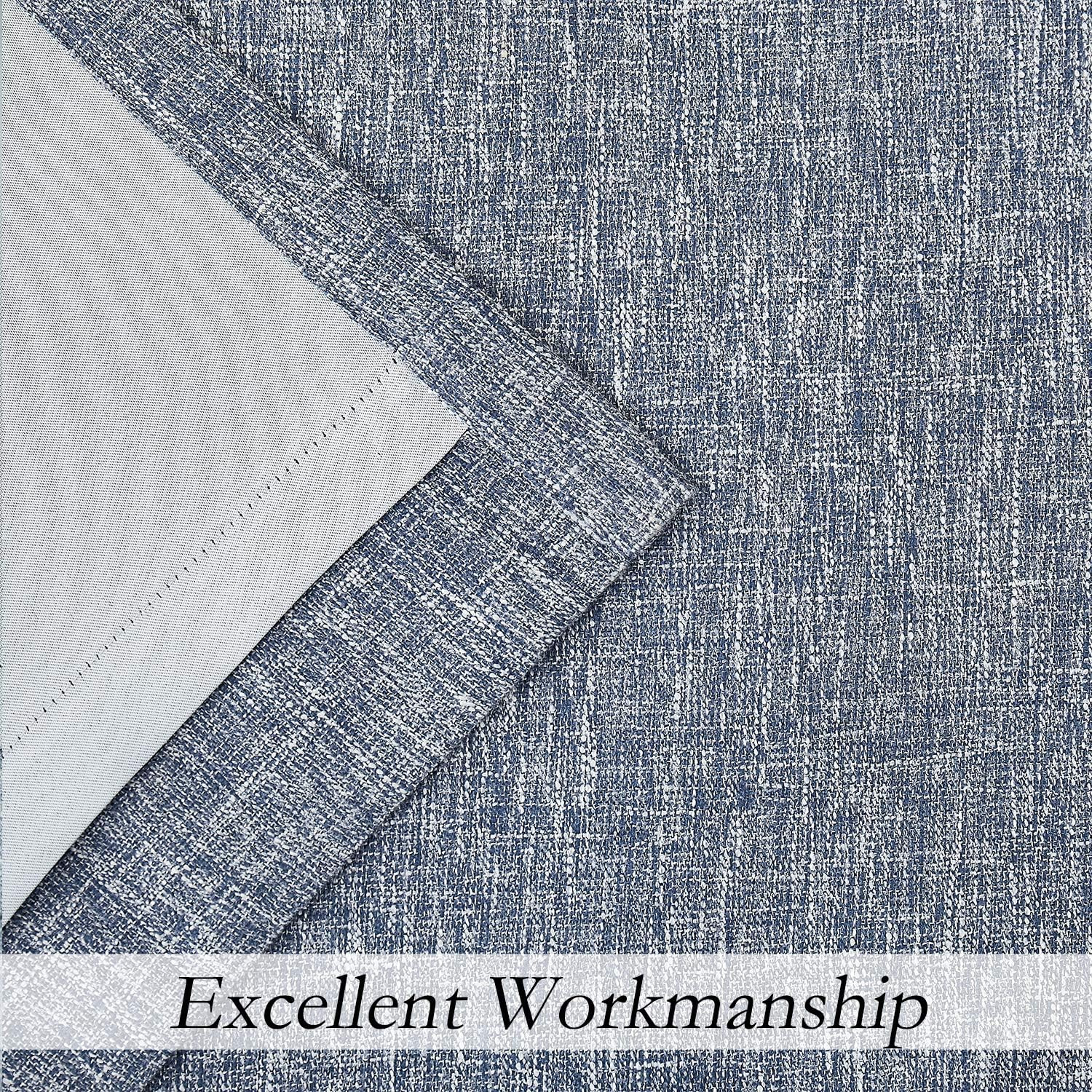 Indigo Solid Full Blackout Curtain Heavy Linen Texture Window Treatment for Bedr