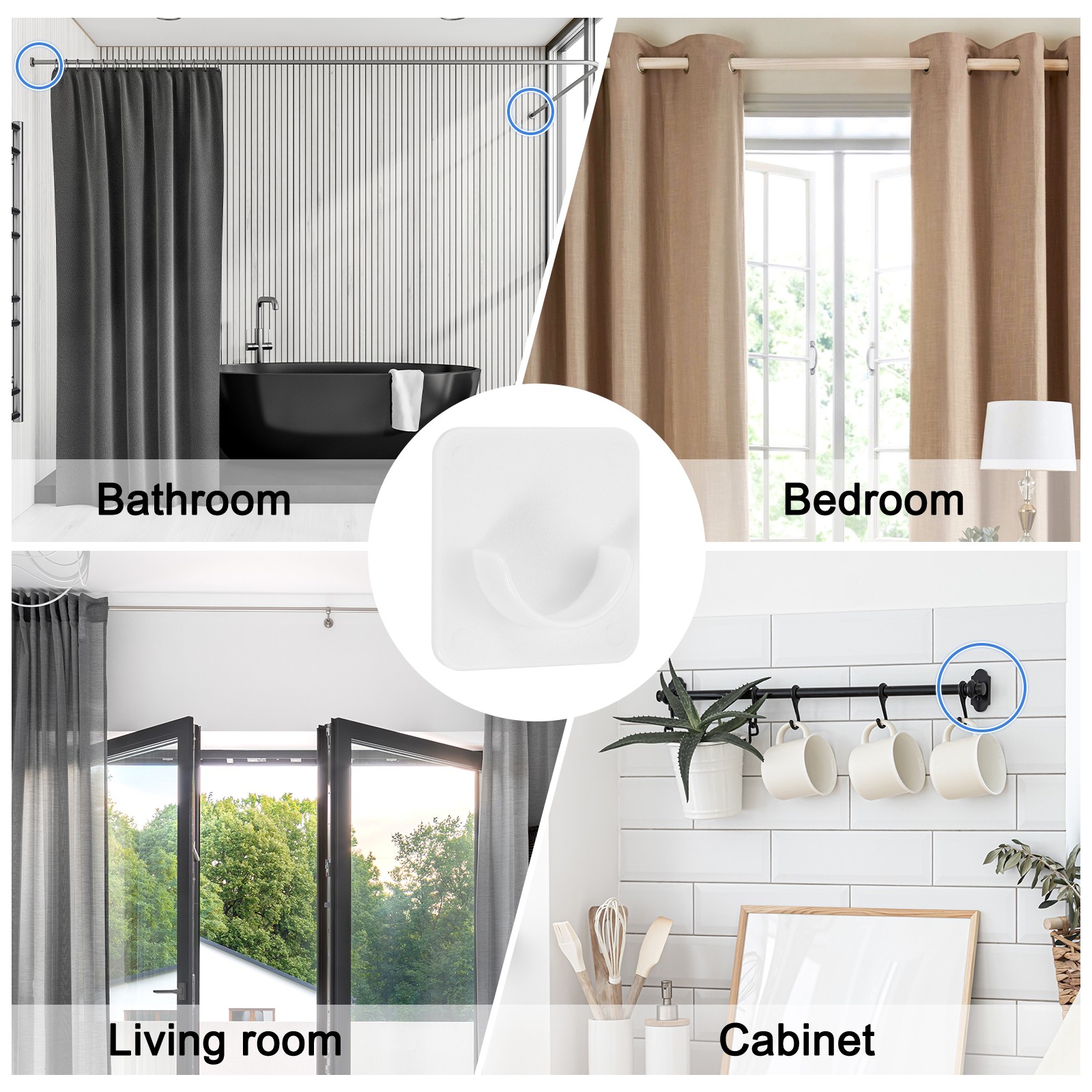 2 Pack 0.87 Inch Adhesive Shower Rod Holder White(Rod Not Included)