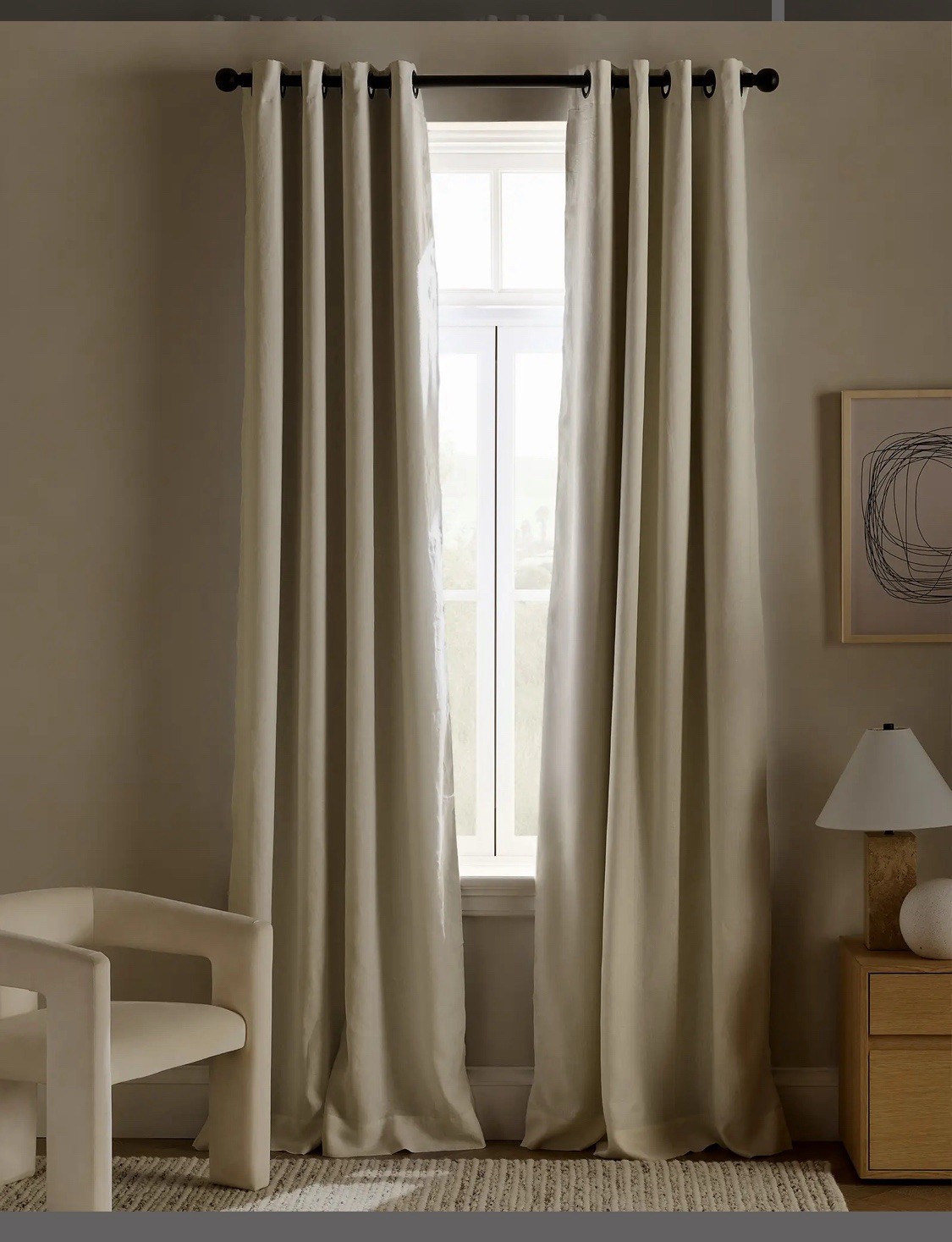 Quince European 100% Linen Blackout Ivory Grommet Single Panel Curtain 48” X96”