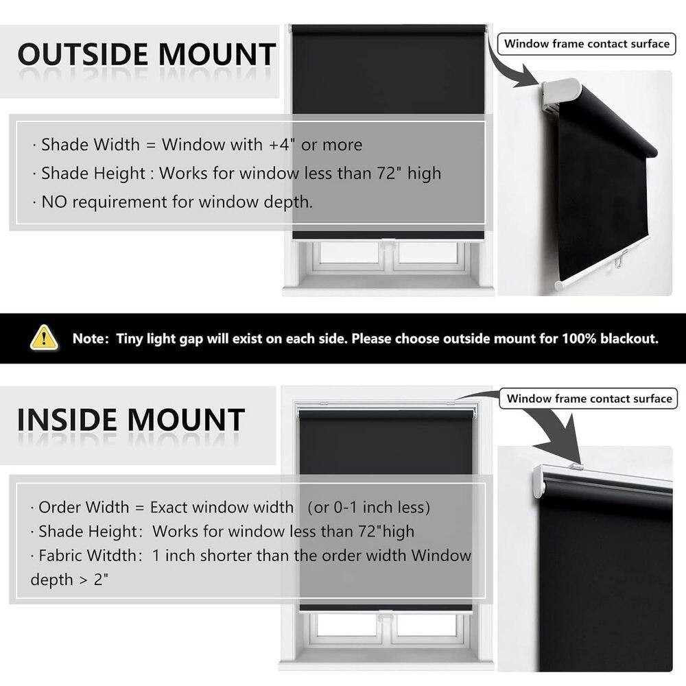 Black Cordless Blackout Polyester Fabric Roller Shades with Spring System UV Pro