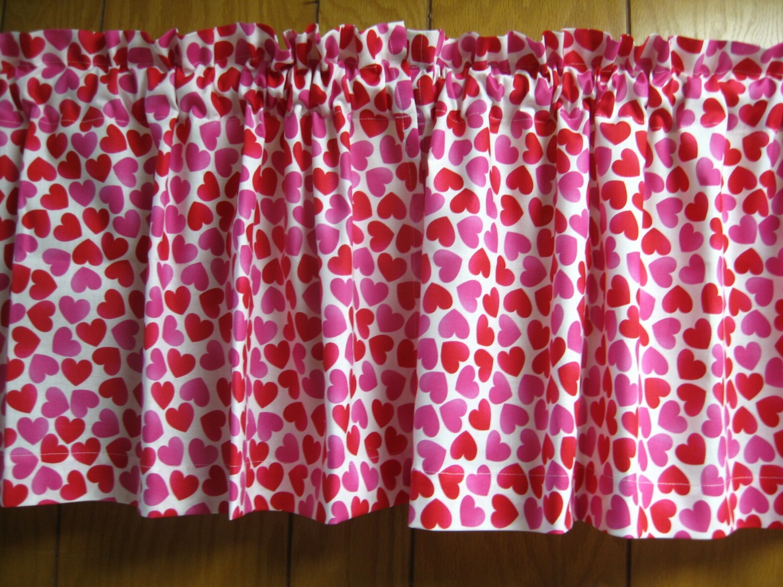 Cotton Pink White Heart Window Curtain Valance