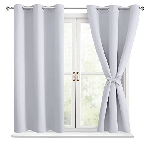 Short Blackout Curtains for Bedroom – 42″W x 45″L (Pack of 2) Greyish White