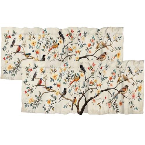 Bird Valances Curtains Boho Tree Fallen Leaf 54×18 Inch（2Pcs） Hummingbirds_5