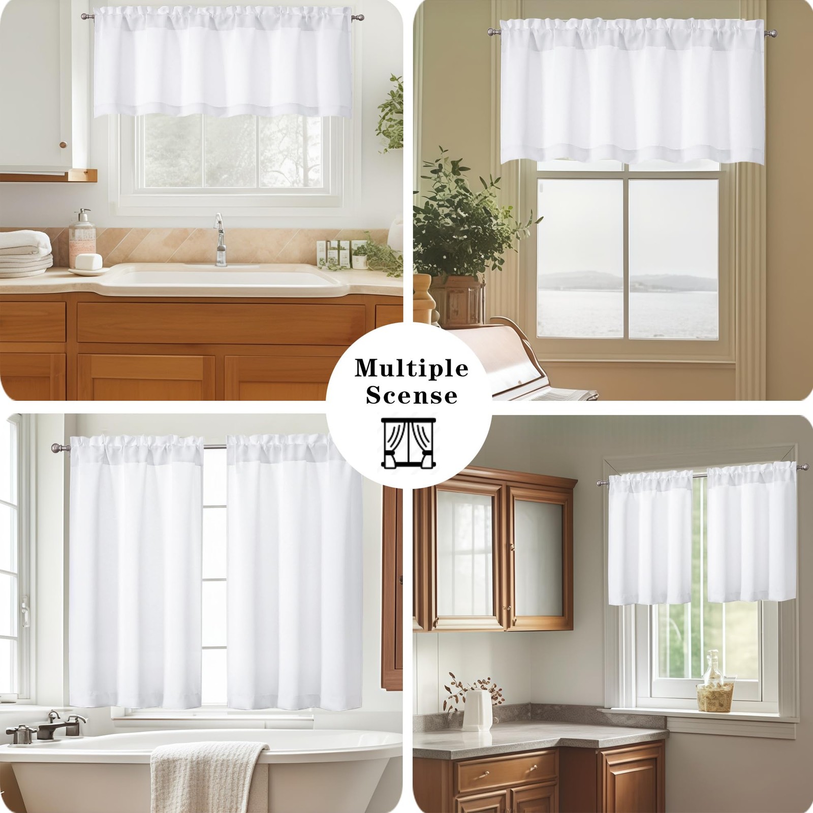 White Kitchen Curtains Tier 36 Inch Length Short for Small Window, Cur..
