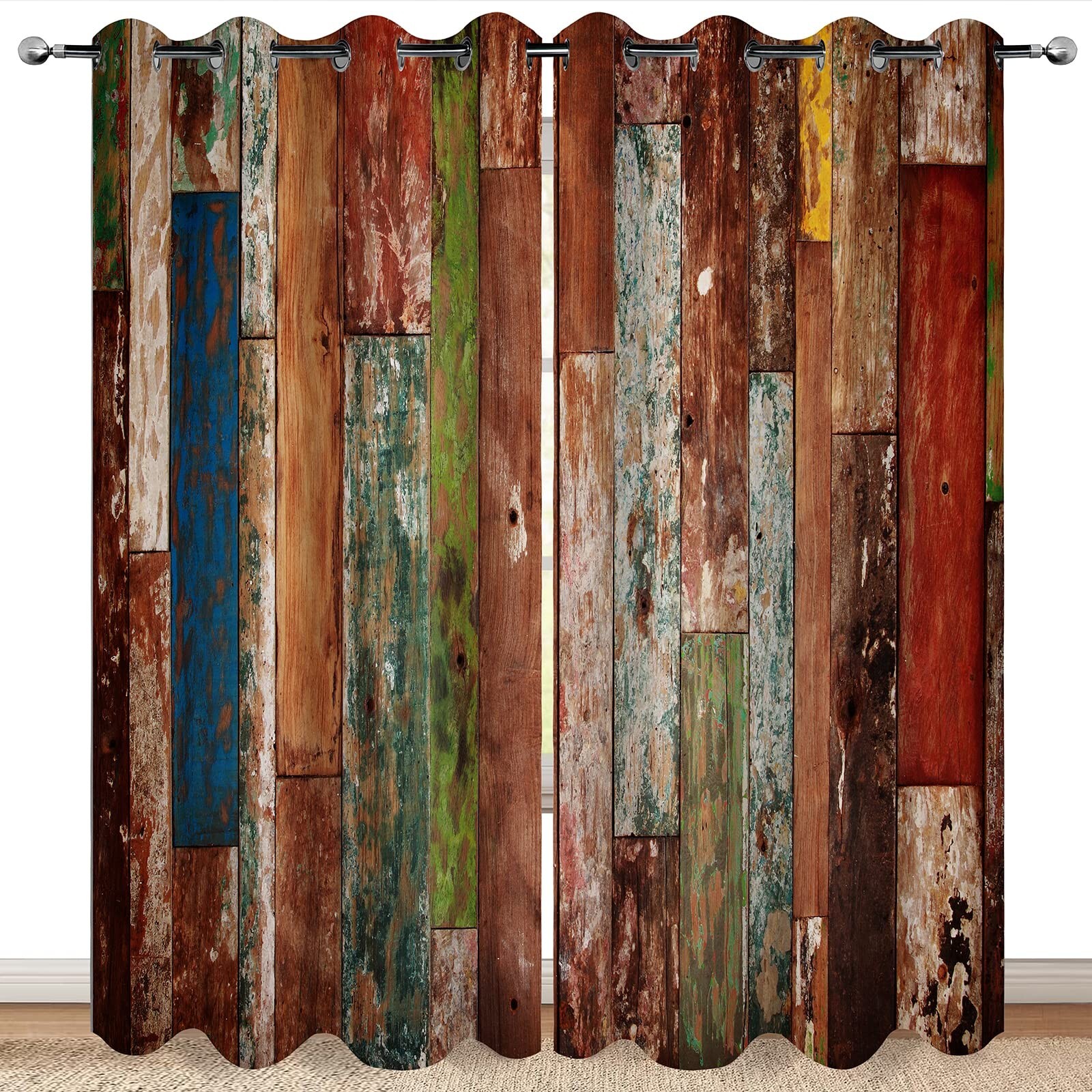 Rustic Wood Barn Door Blackout Curtains Village Wooden Home Decor Vintage Far…